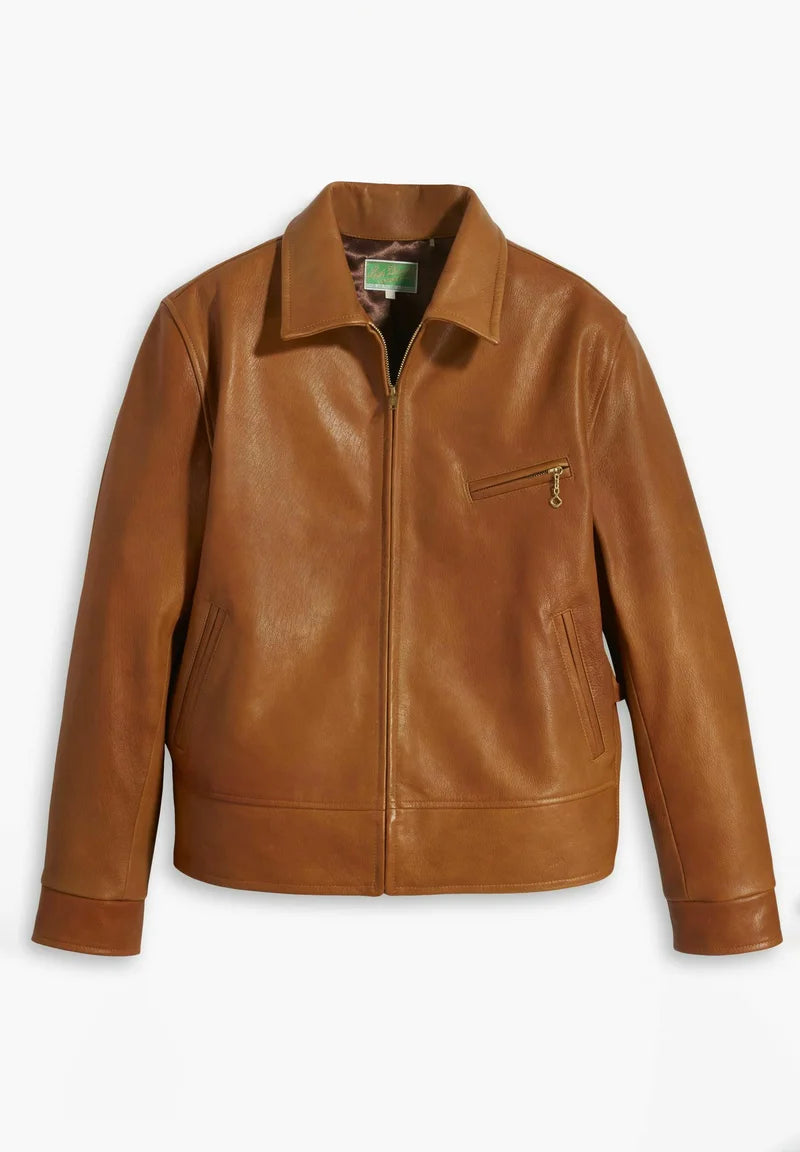 LEVIS VINTAGE CLOTHING LVC 1940'S LEATHER COAT - CARAMEL BROWN
