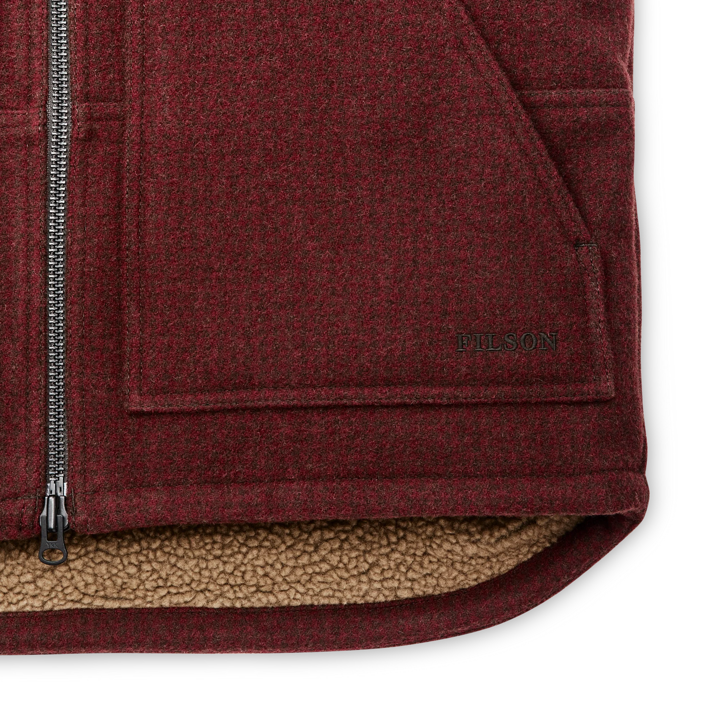 FILSON LINED MACKINAW WOOL WORK VEST - DARK RED/BLACK HOUNDSTOOTH