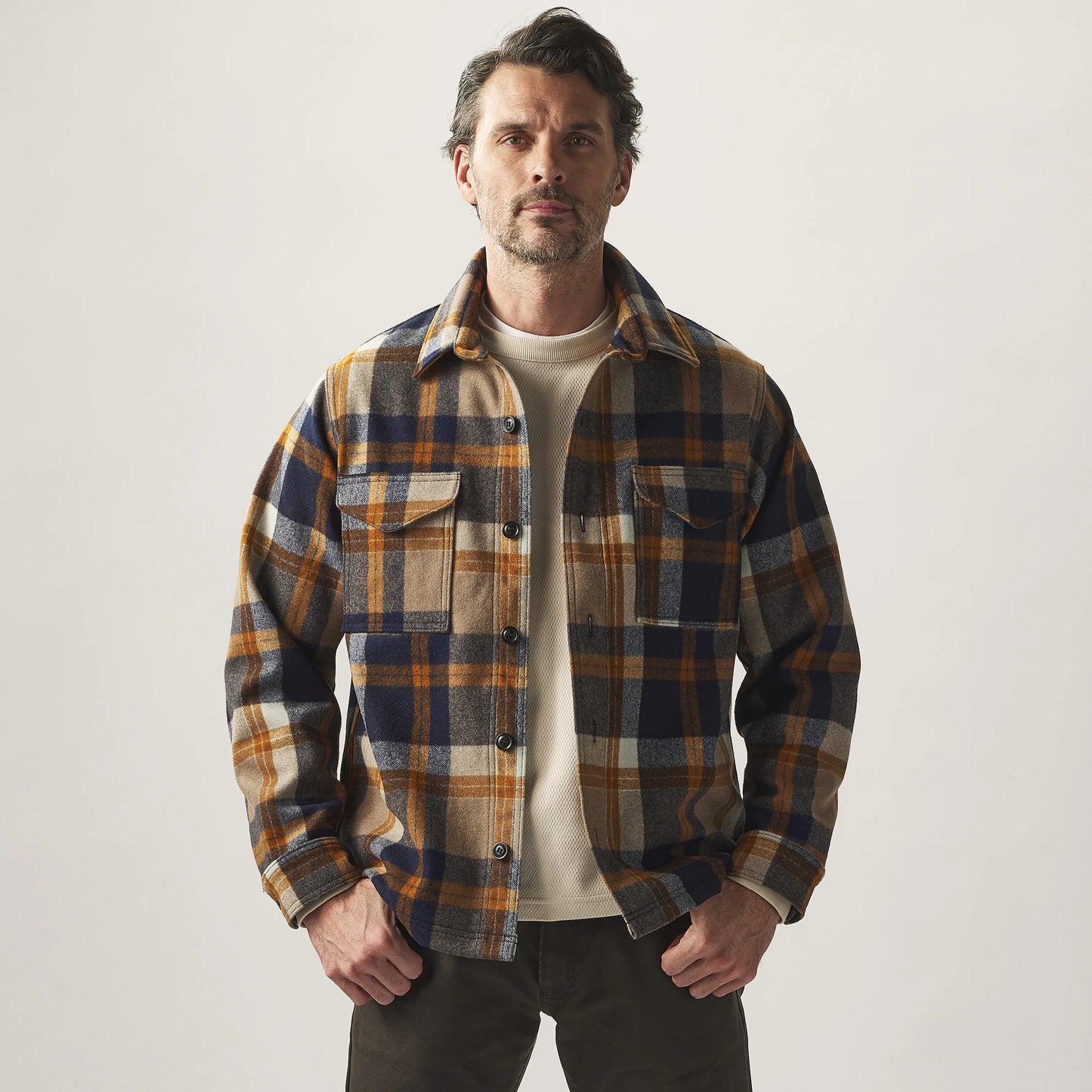 FILSON SEATTLE WOOL JAC-SHIRT - Navy/Bronze Plaid
