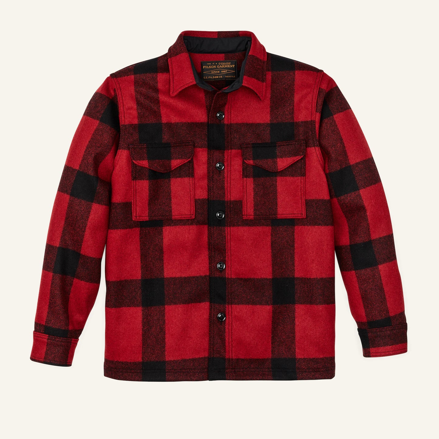 FILSON MACKINAW WOOL JAC-SHIRT - RED BLACK CLASSIC PLAID