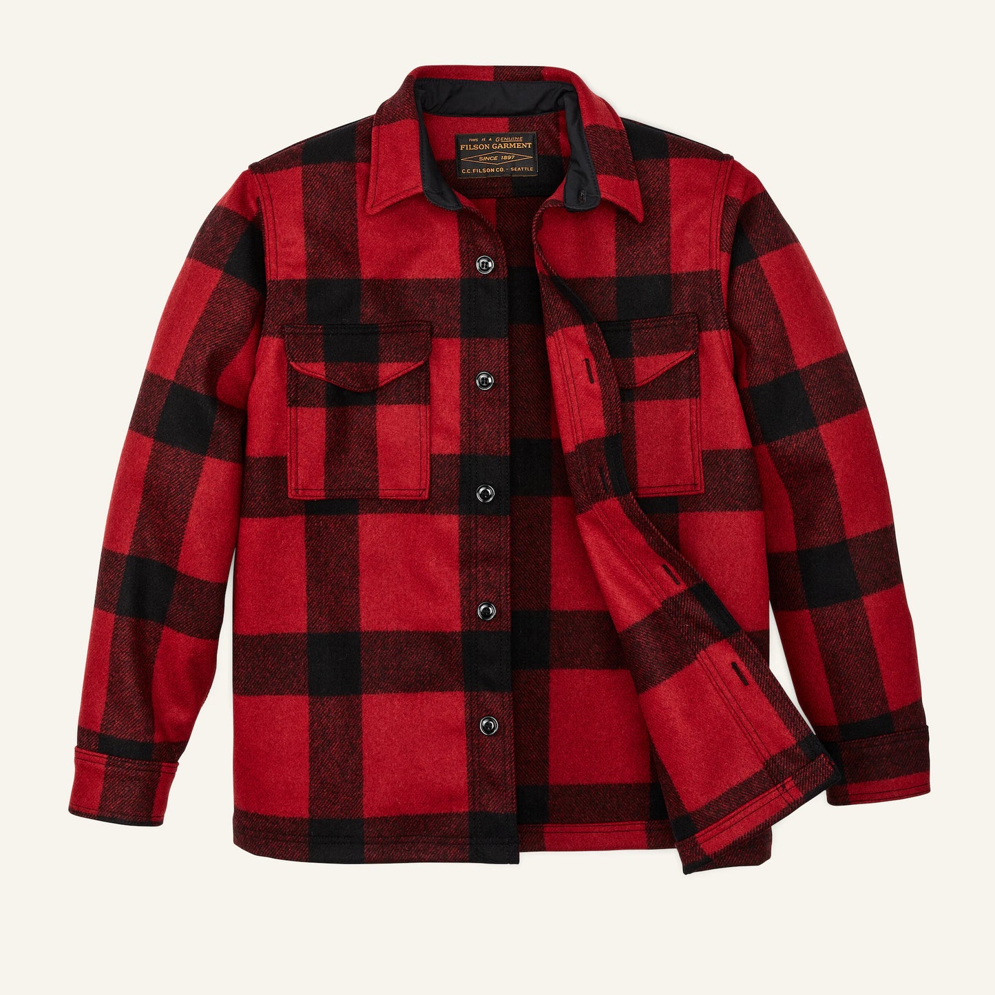 FILSON MACKINAW WOOL JAC-SHIRT - RED BLACK CLASSIC PLAID
