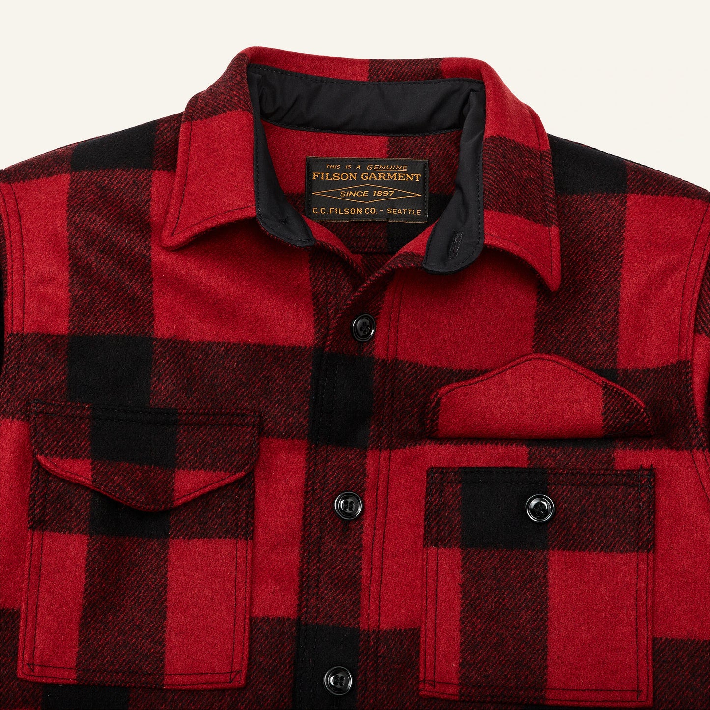 FILSON MACKINAW WOOL JAC-SHIRT - RED BLACK CLASSIC PLAID