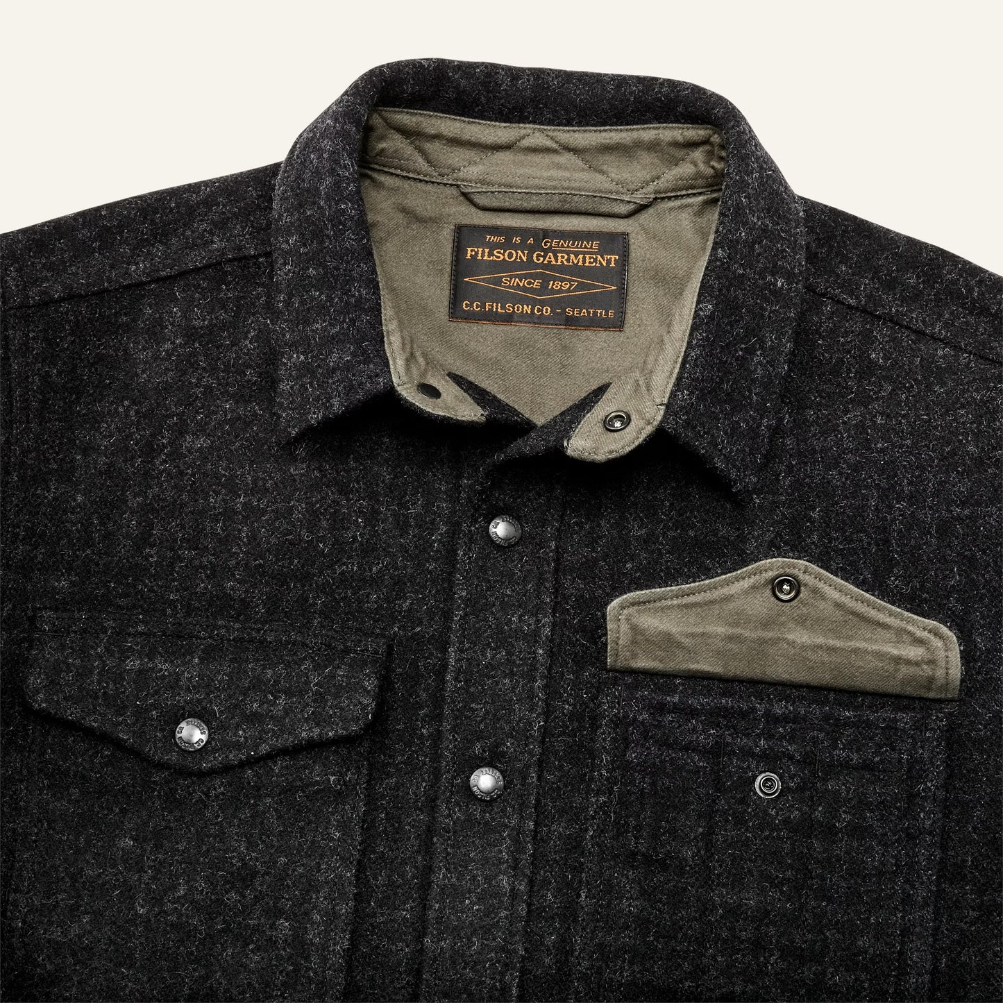 FILSON LINED MACKINAW WOOL JAC-SHIRT - BLACK MARL/HERITAGE PLAID