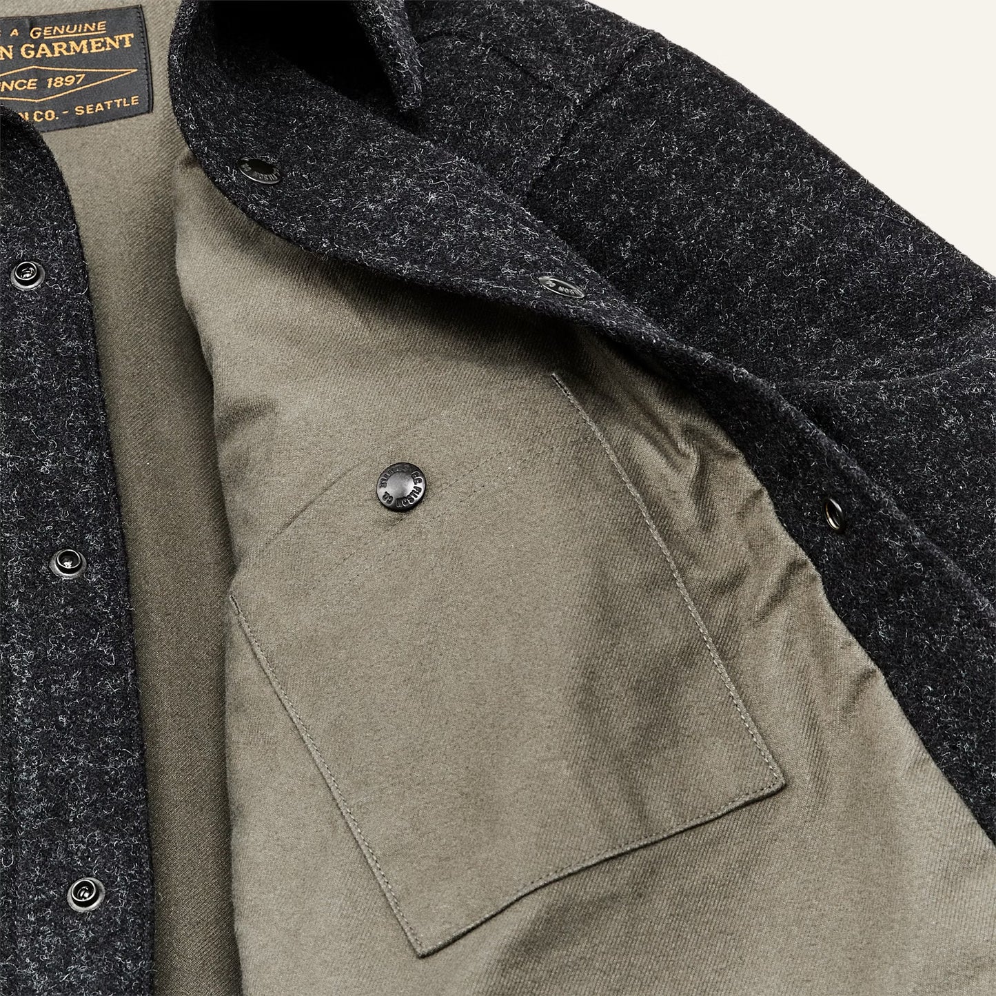 FILSON LINED MACKINAW WOOL JAC-SHIRT - BLACK MARL/HERITAGE PLAID