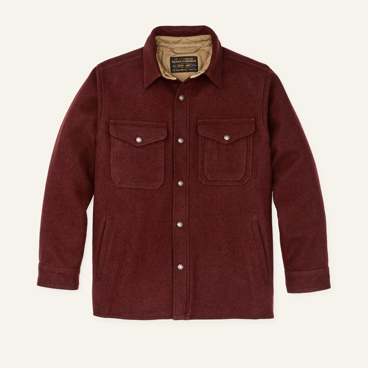 FILSON LINED MACKINAW WOOL JAC-SHIRT - DARK RED/BLACK HOUNDSTOOTH