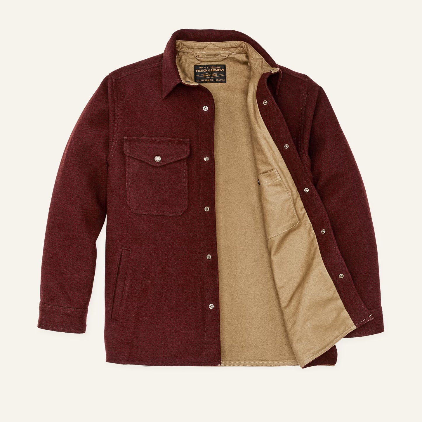 FILSON LINED MACKINAW WOOL JAC-SHIRT - DARK RED/BLACK HOUNDSTOOTH