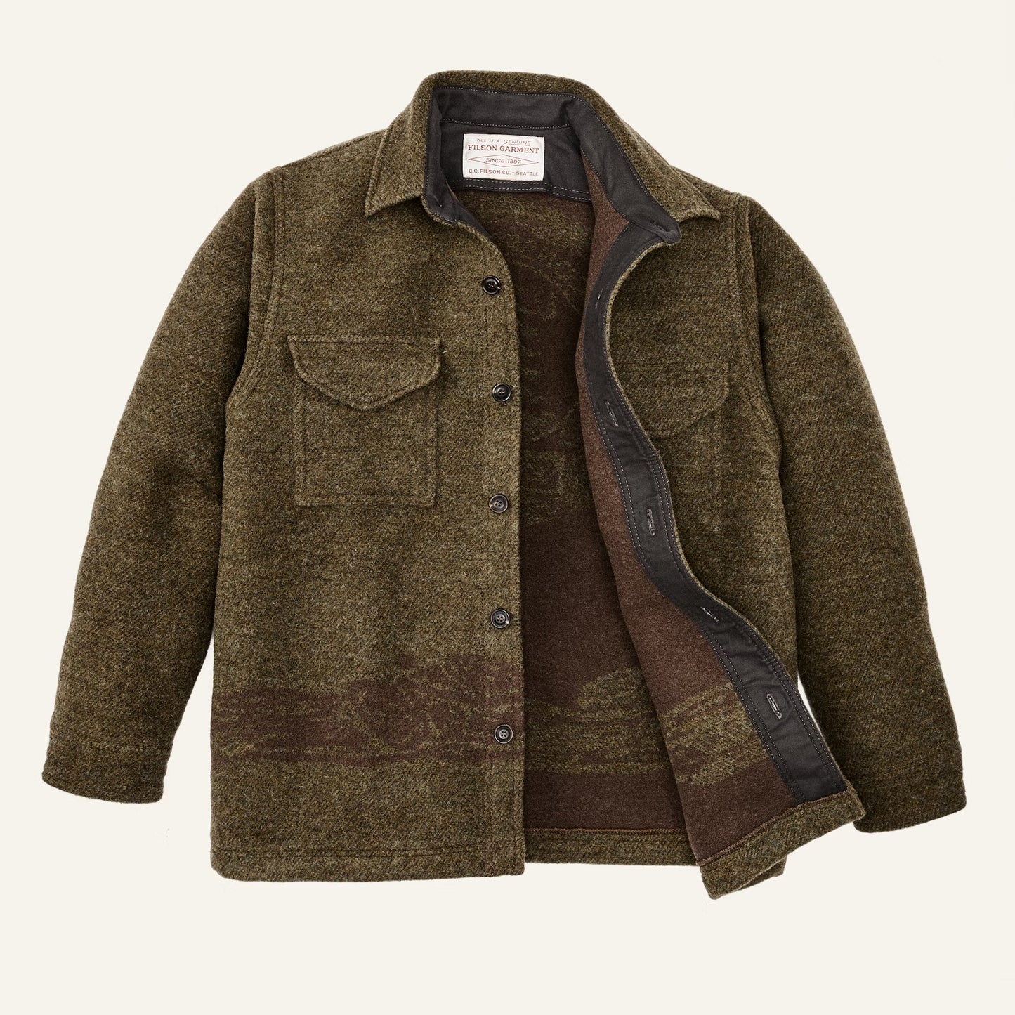 FILSON CCC JACQUARD WOOL JAC-SHIRT - OLIVE BROWN MULTI