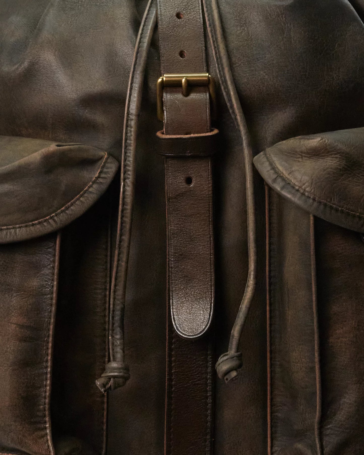 RRL Leather Rucksack Black over brown