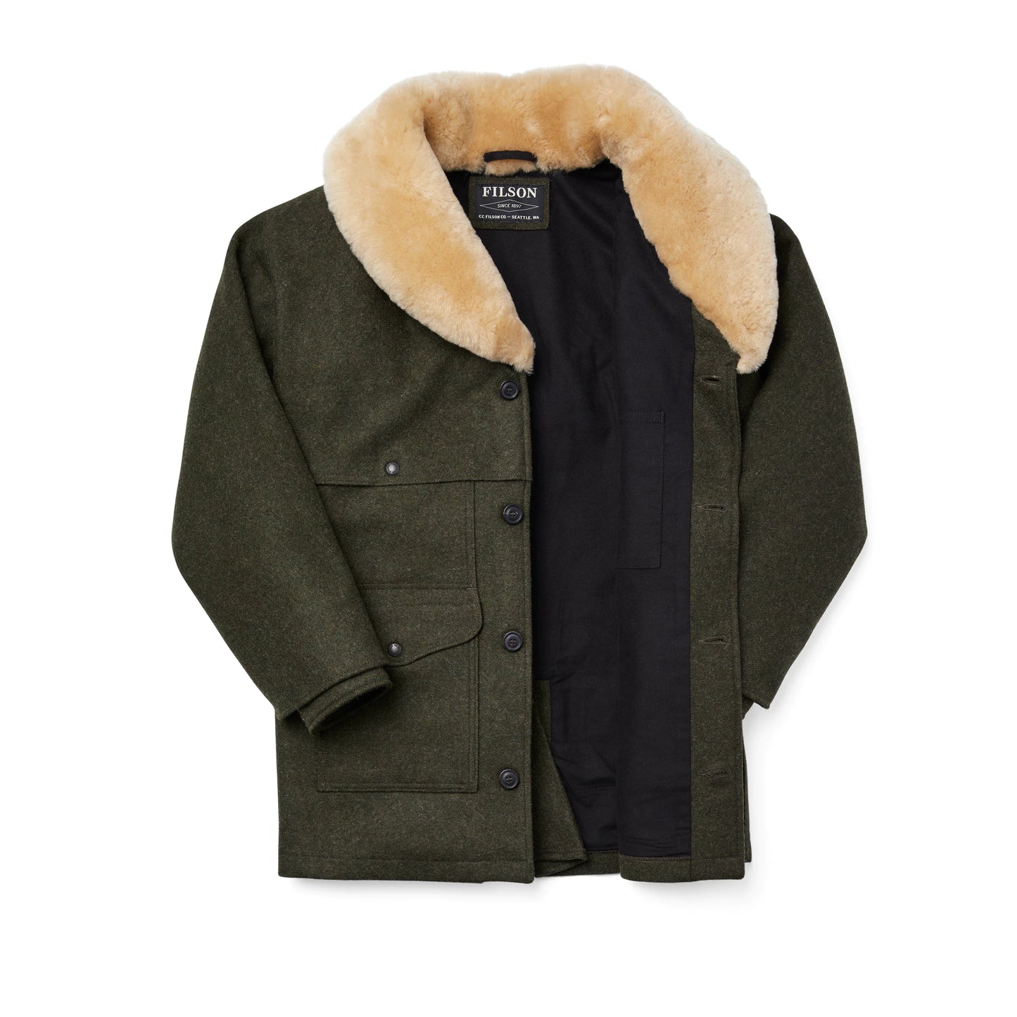 FILSON LINED MACKINAW WOOL PACKER COAT - Forest Green