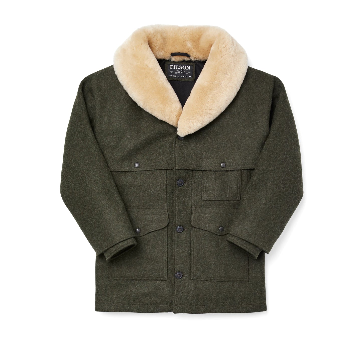 FILSON LINED MACKINAW WOOL PACKER COAT - Forest Green