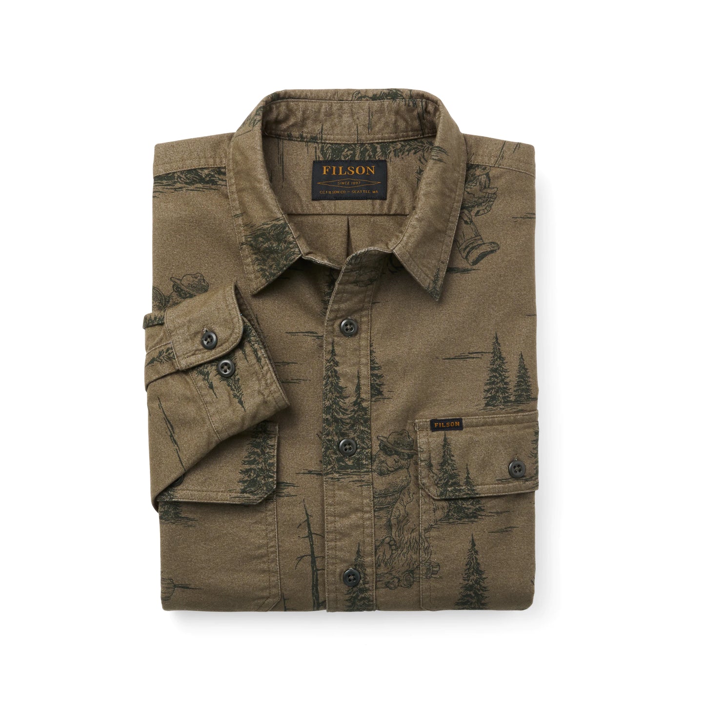 FILSON SMOKEY BEAR FIELD FLANNEL SHIRT - Light Olive/Deep Forest