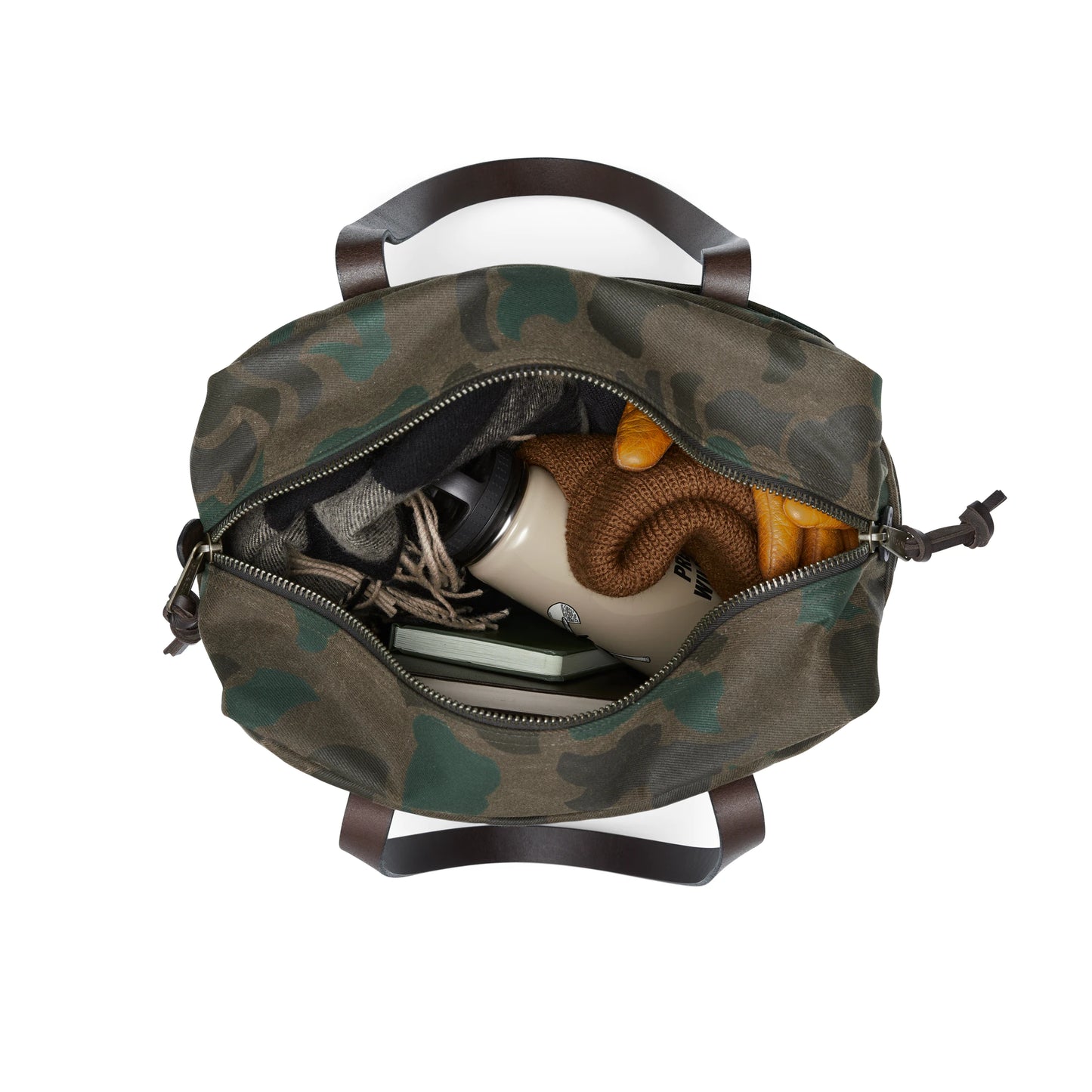 FILSON WAXED RUGGED TWILL TOTE BAG WITH ZIPPER - Dark Wax Shrub Camo