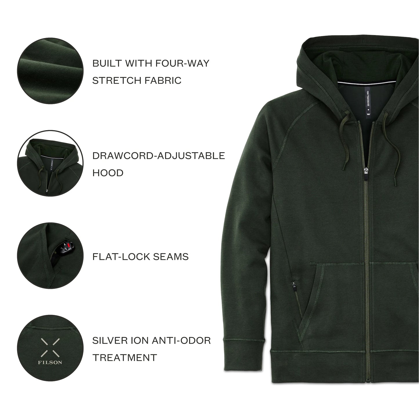 FILSON X TEN THOUSAND TECH ZIP HOODIE - DARK TIMBER