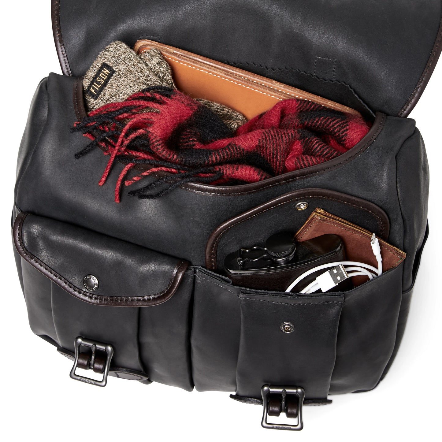 FILSON MEDIUM WORKSHOP LEATHER FIELD BAG - BLACK