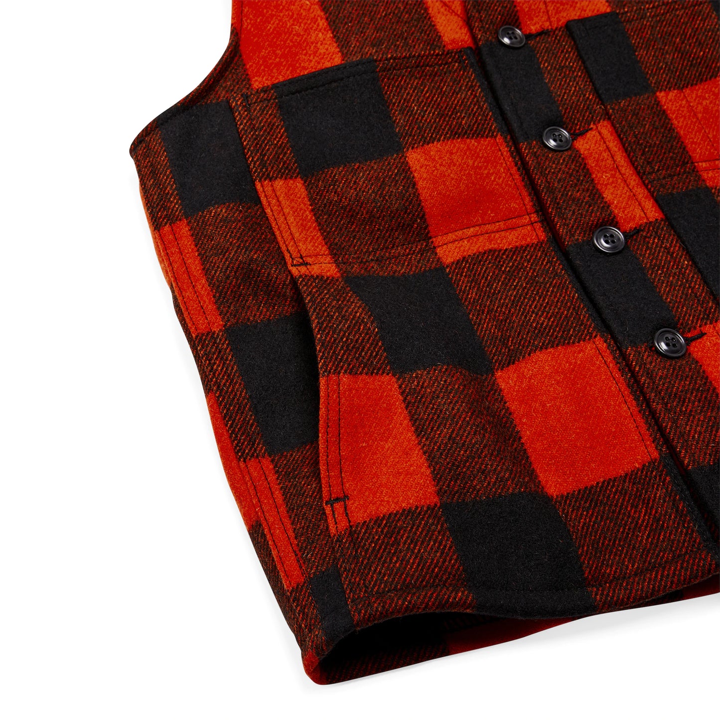 FILSON MACKINAW WOOL VEST - Orange/Black Plaid