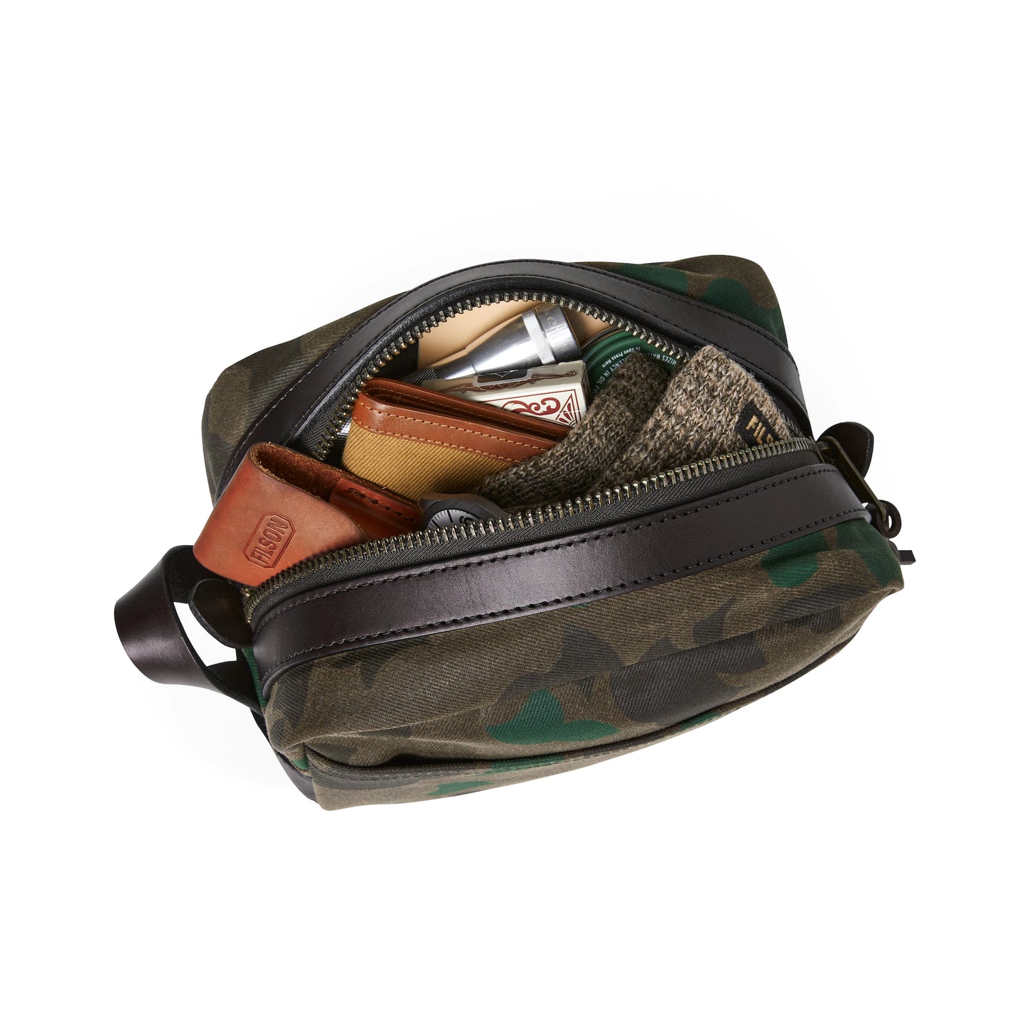 FILSON WAXED RUGGED TWILL TRAVEL KIT - DARK WAX SHRUB CAMO