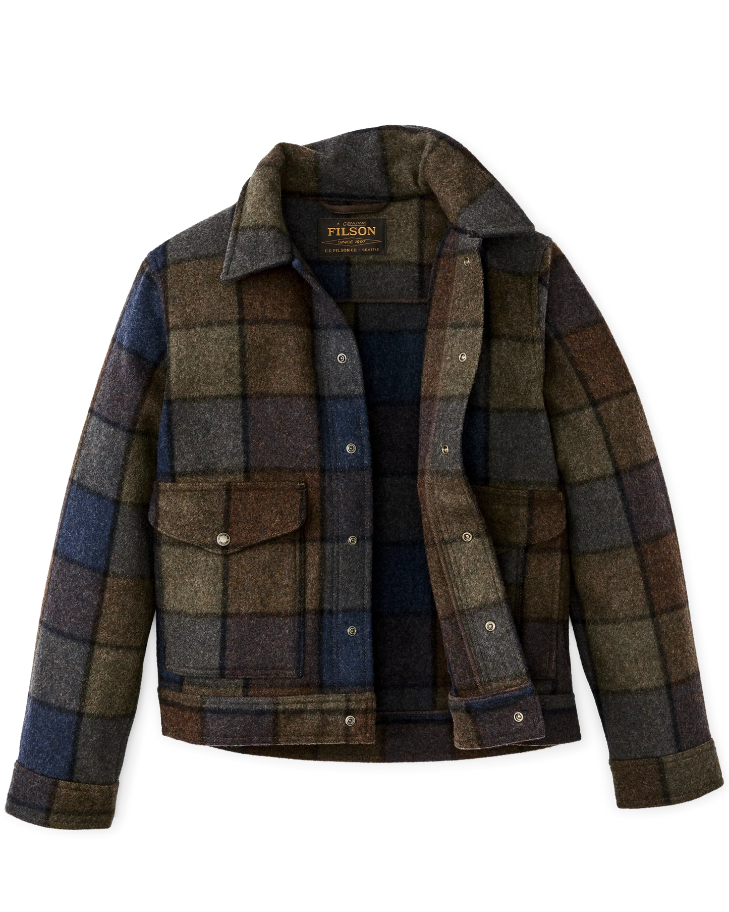 FILSON MACKINAW WOOL WORK JACKET - BLUE/BROWN/GRAY PLAID