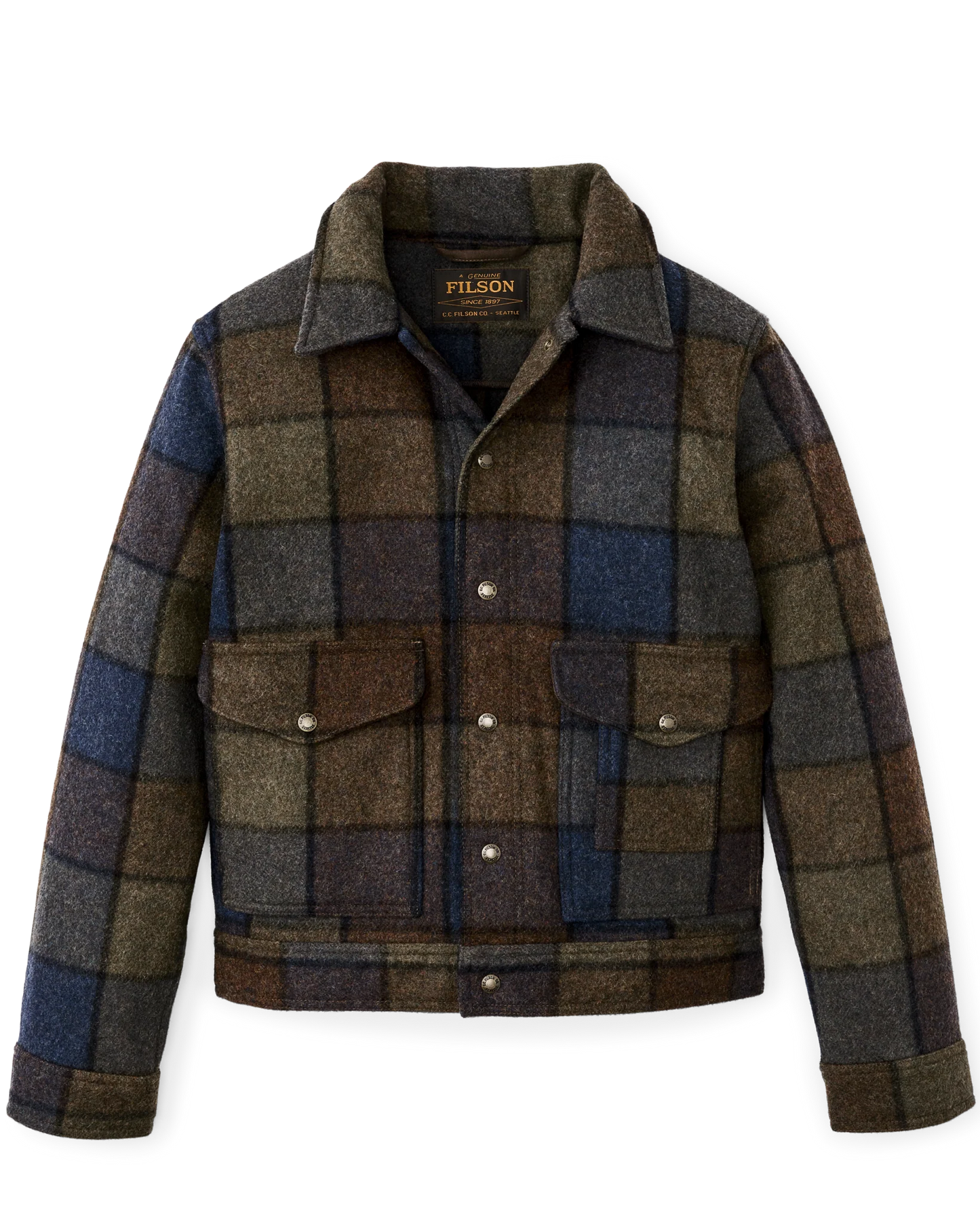 FILSON MACKINAW WOOL WORK JACKET - BLUE/BROWN/GRAY PLAID