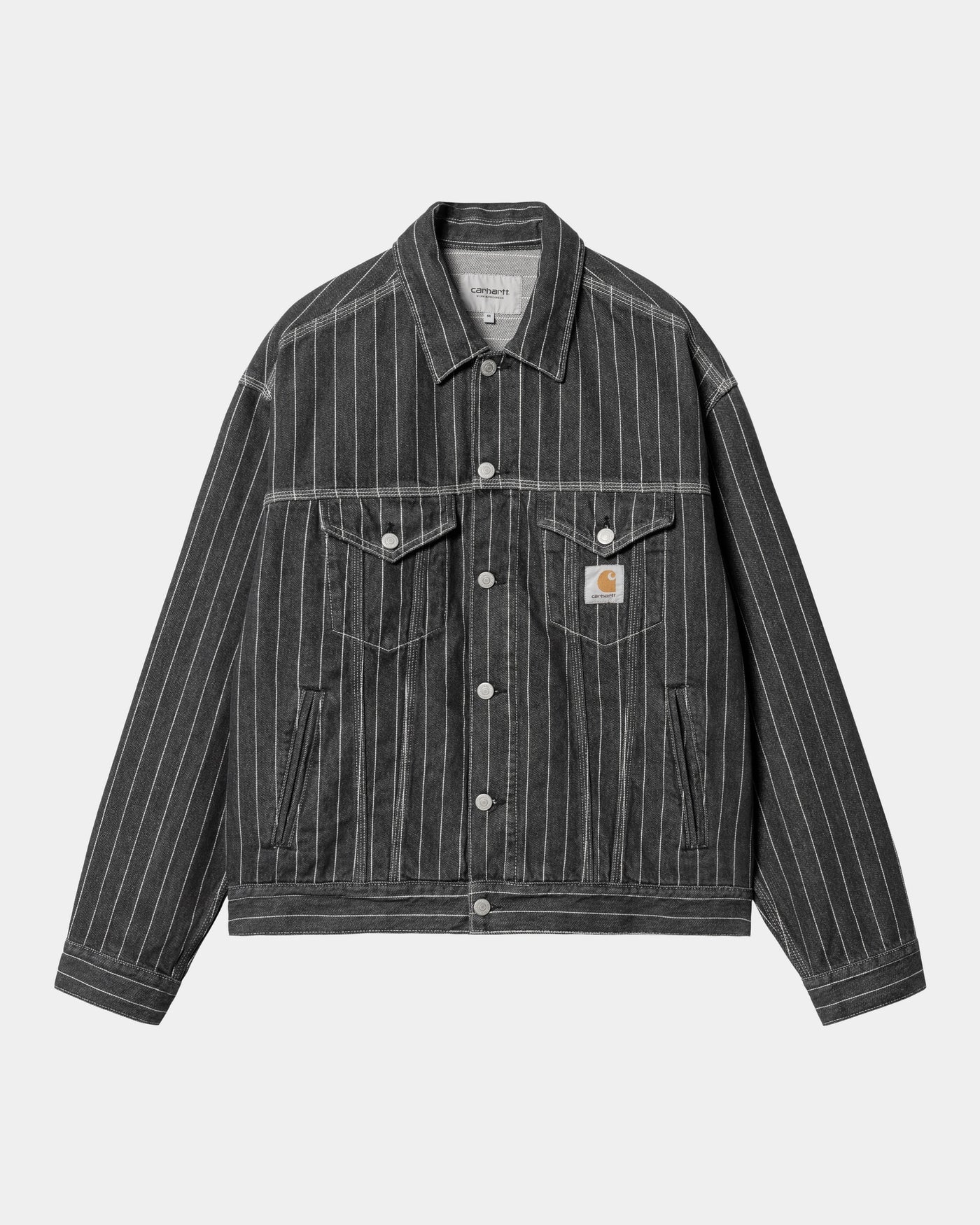 CARHARTT WIP ORLEAN STRIPE JACKET - BLACK/WHITE STONE WASHED