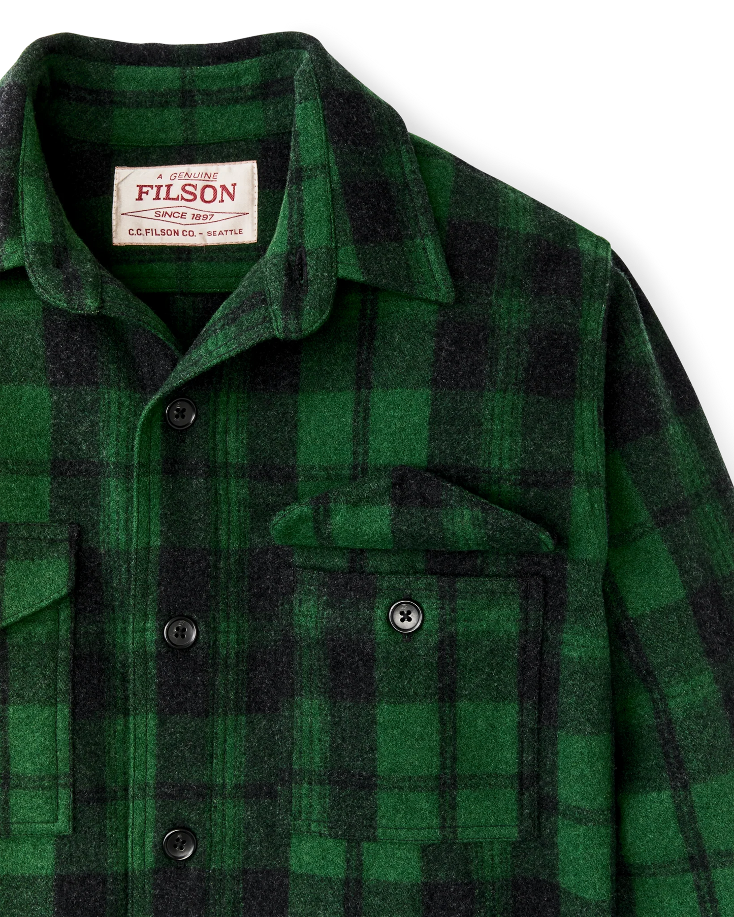 FILSON WOOL JAC-SHIRT - GREEN / BLACK PLAID
