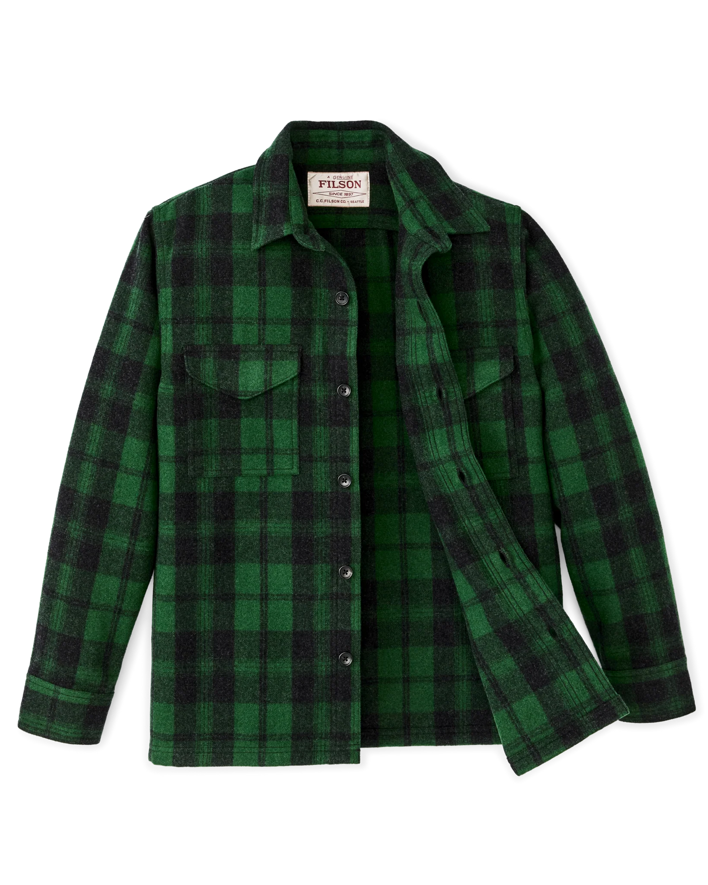 FILSON WOOL JAC-SHIRT - GREEN / BLACK PLAID