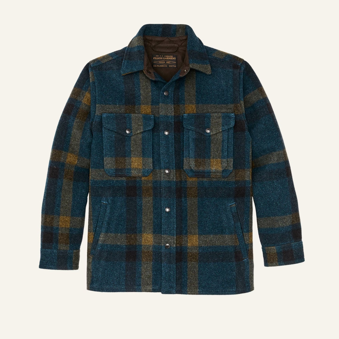 FILSON LINED MACKINAW WOOL JAC-SHIRT - TEAL/OCHRE PLAID