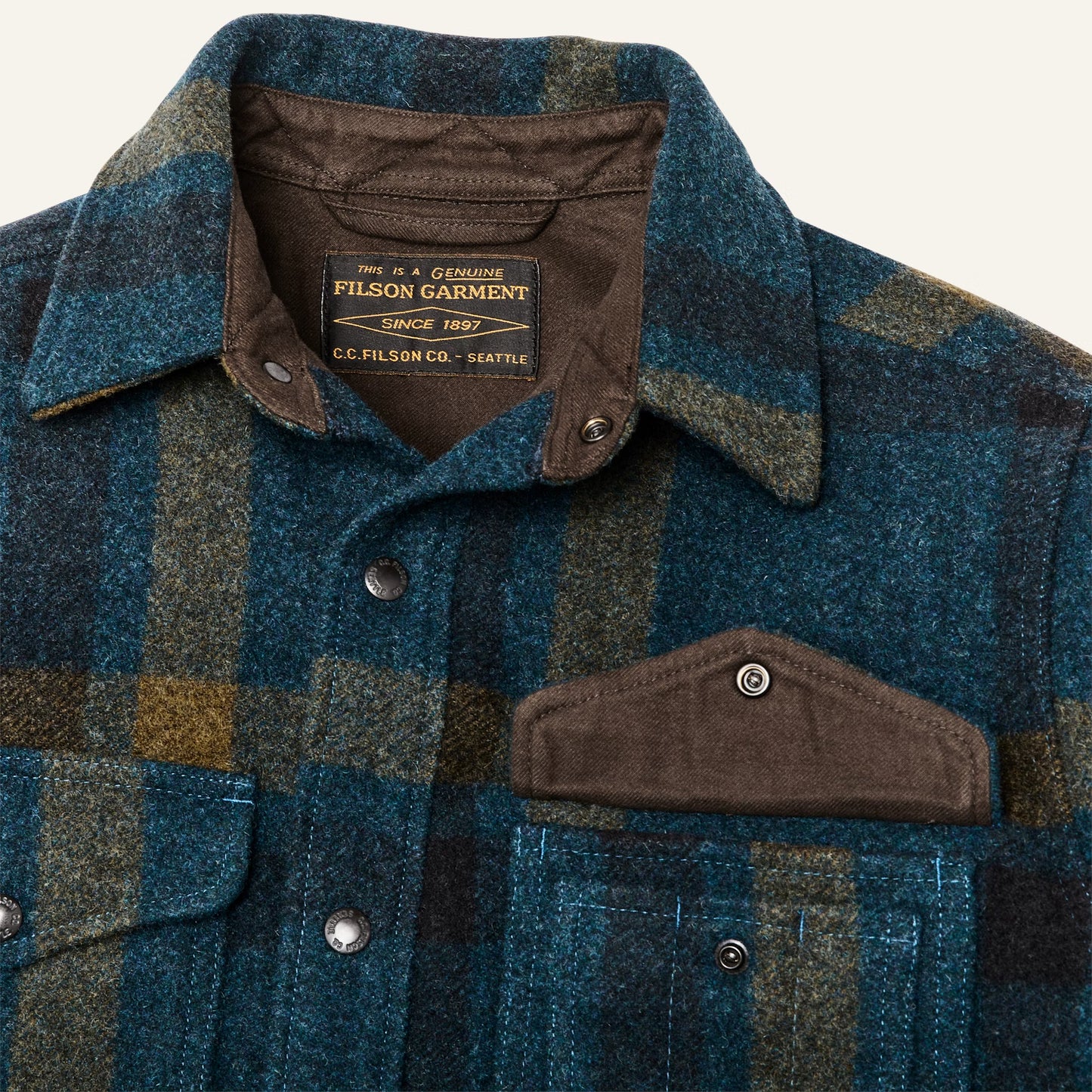 FILSON LINED MACKINAW WOOL JAC-SHIRT - TEAL/OCHRE PLAID