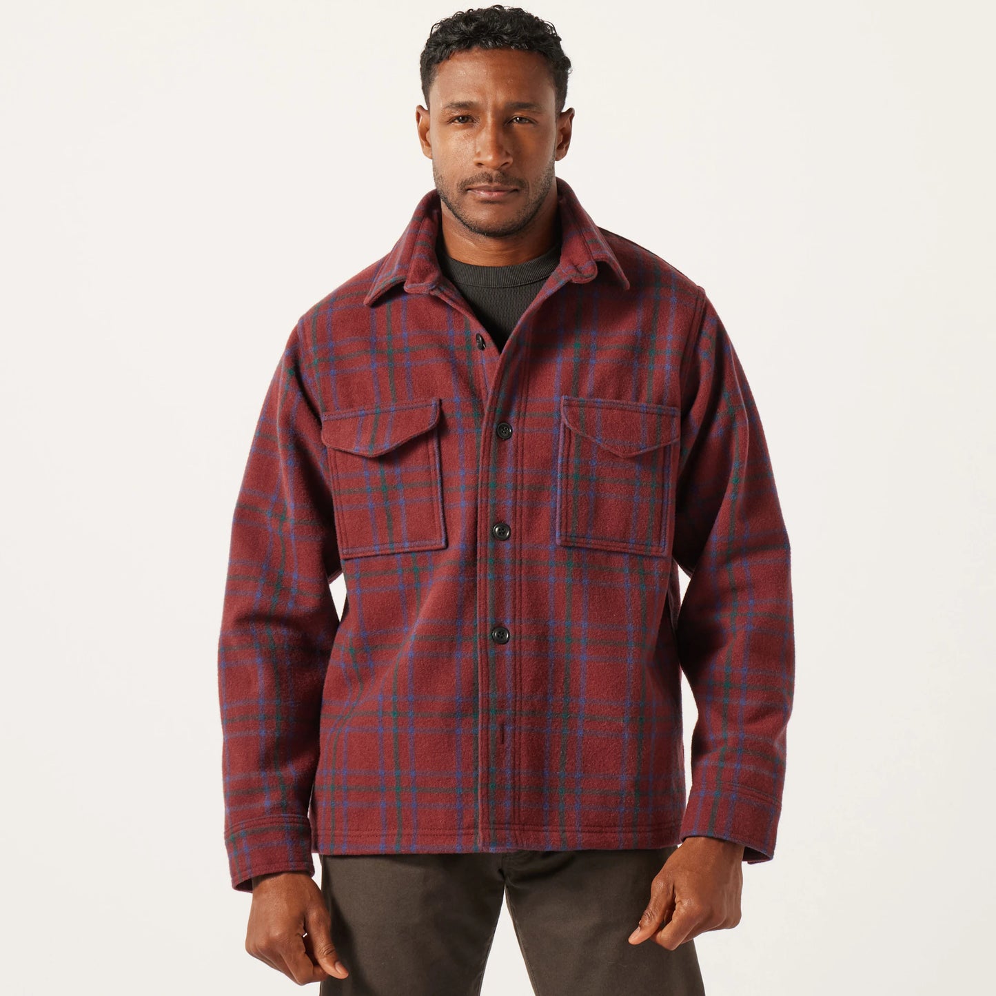 FILSON SEATTLE WOOL JAC-SHIRT - DEEP RED BLUE GREEN