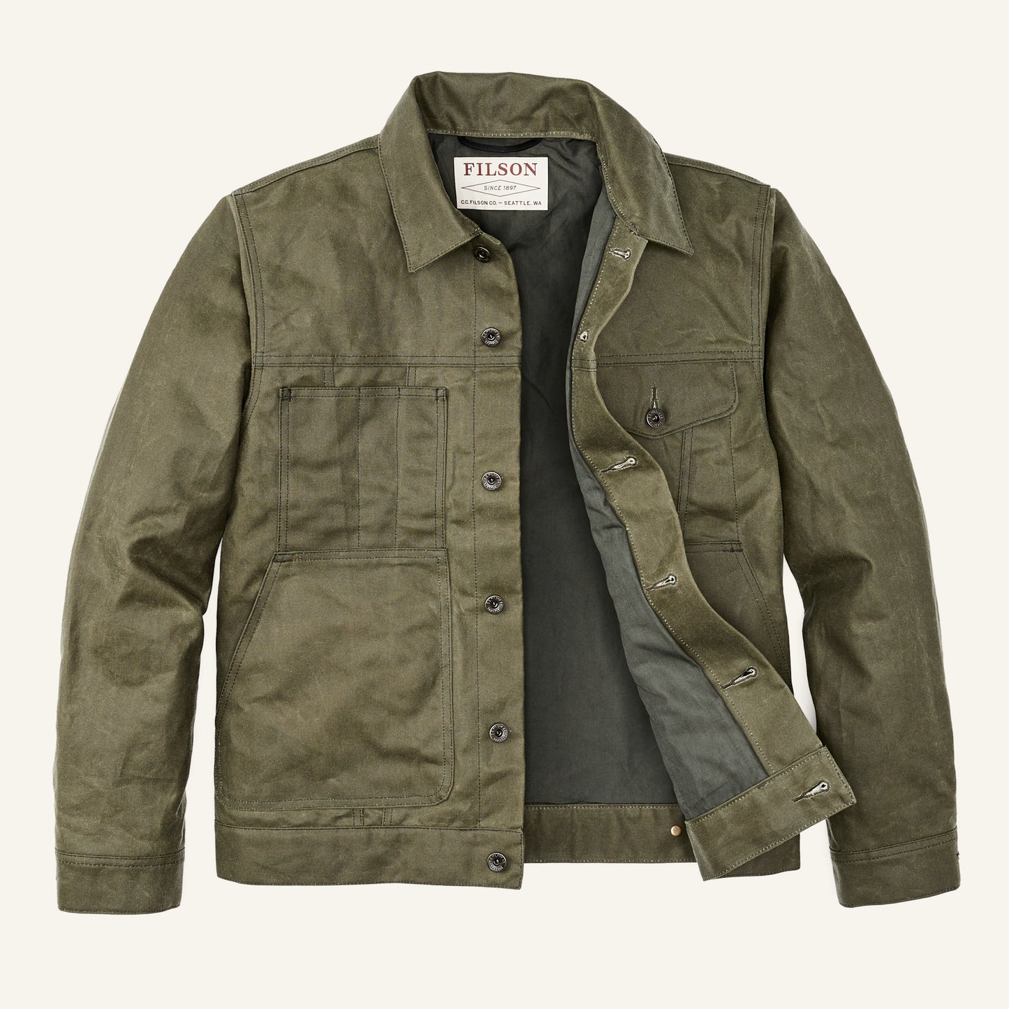 FILSON TIN CLOTH SHORT LINED CRUISER - MILITARY GREEN