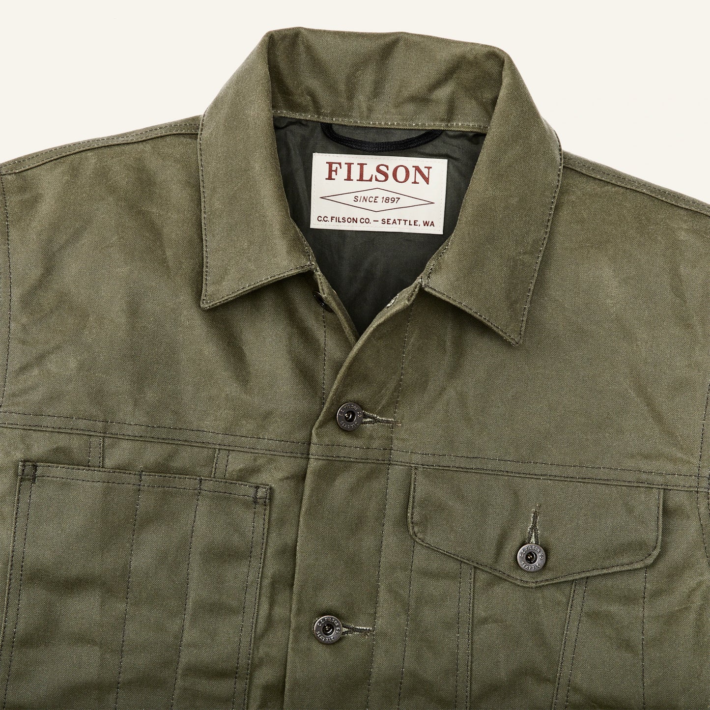 FILSON TIN CLOTH SHORT LINED CRUISER - MILITARY GREEN