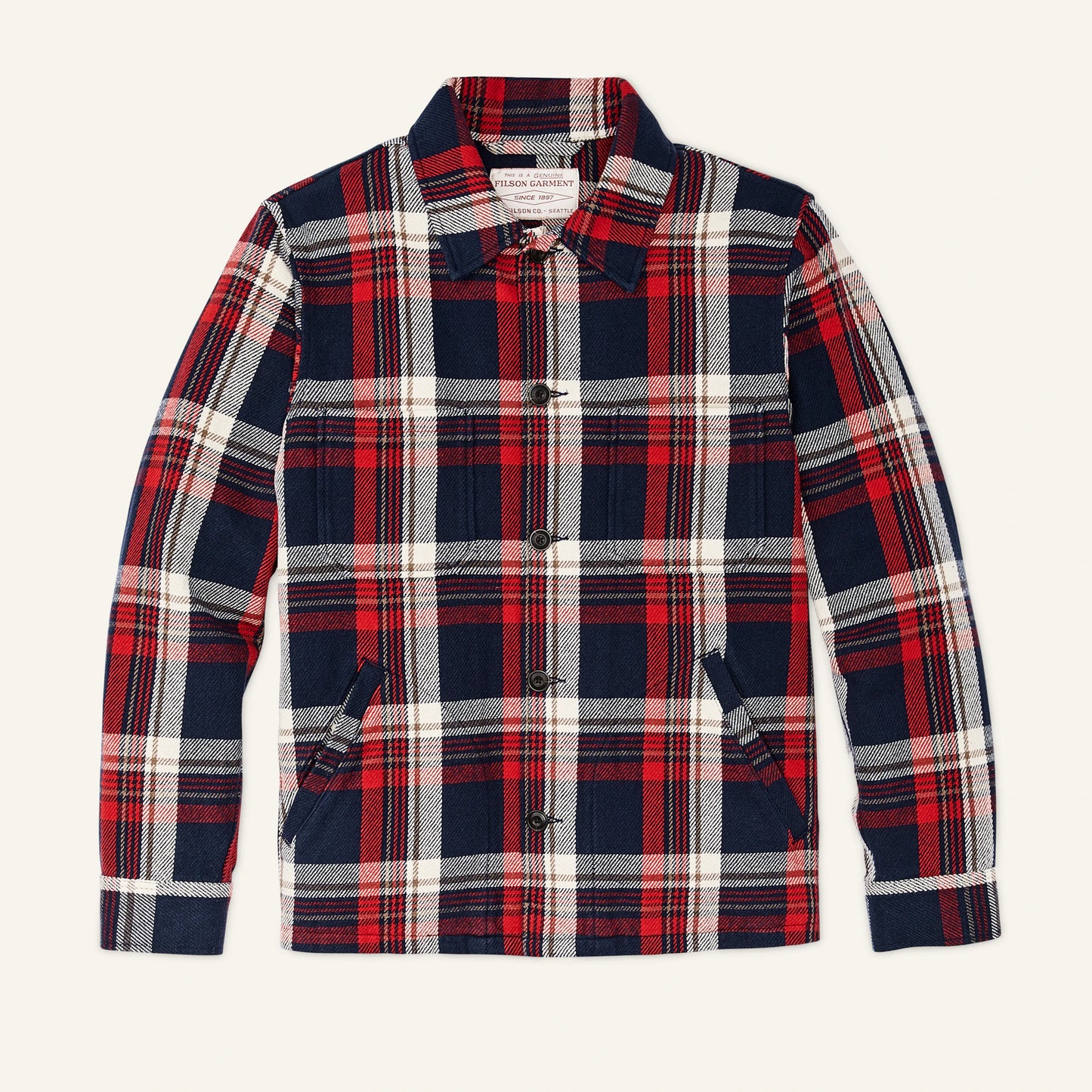 FILSON DEER ISLAND RANCH COAT - NAVY RED MULTI PLAID