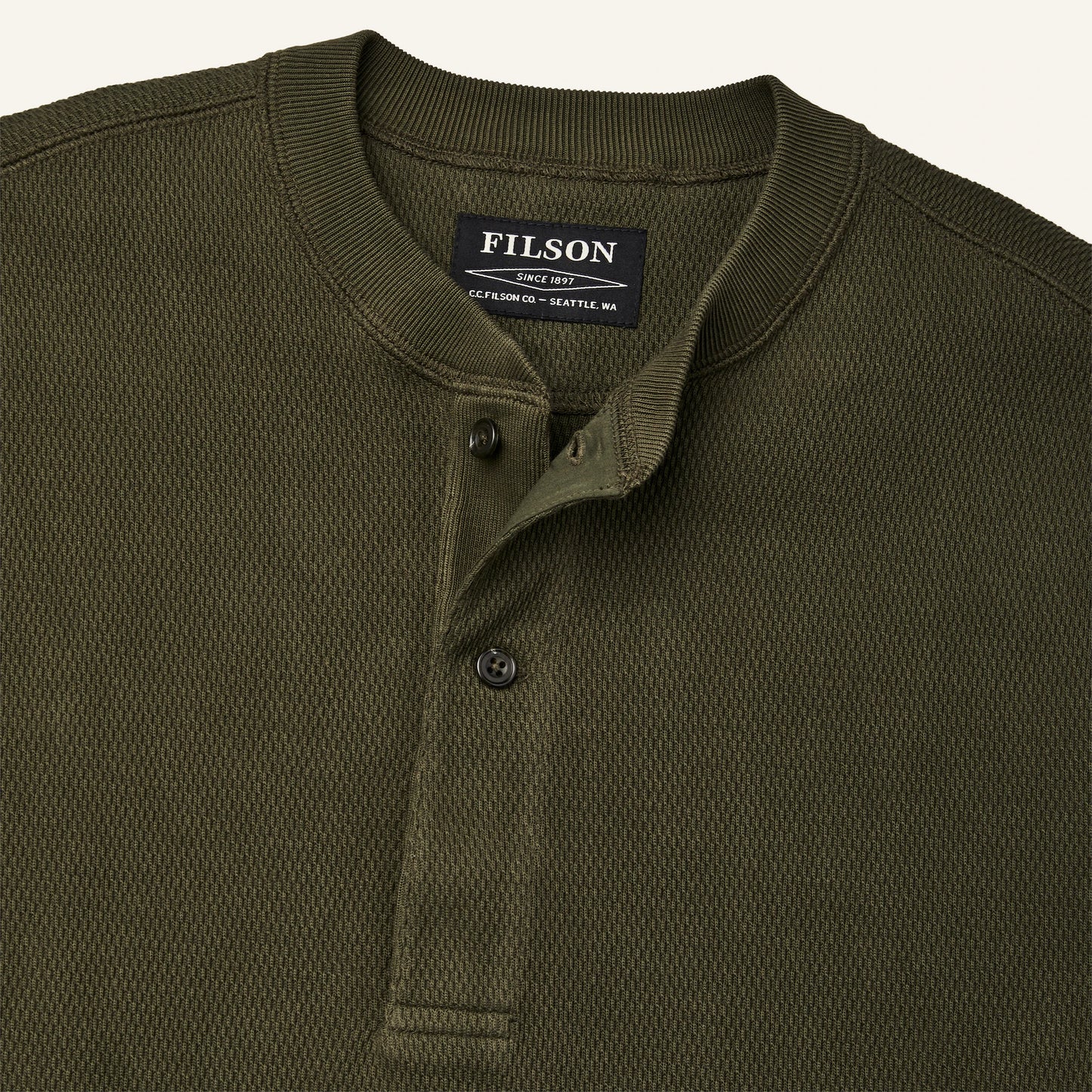 FILSON WAFFLE KNIT HENLEY - MOSSY ROCK