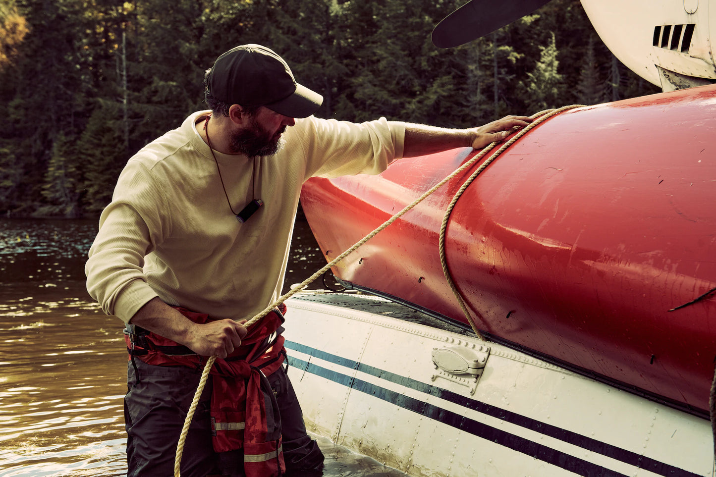 FILSON WAFFLE KNIT THERMAL CREW - SAND