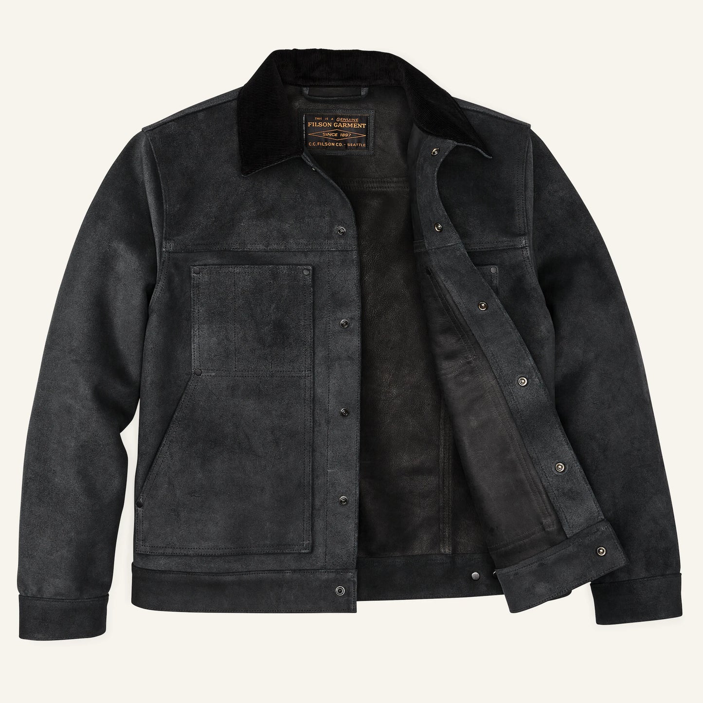 FILSON ROUGHOUT LEATHER SHORT CRUISER JACKET - CHARCOAL