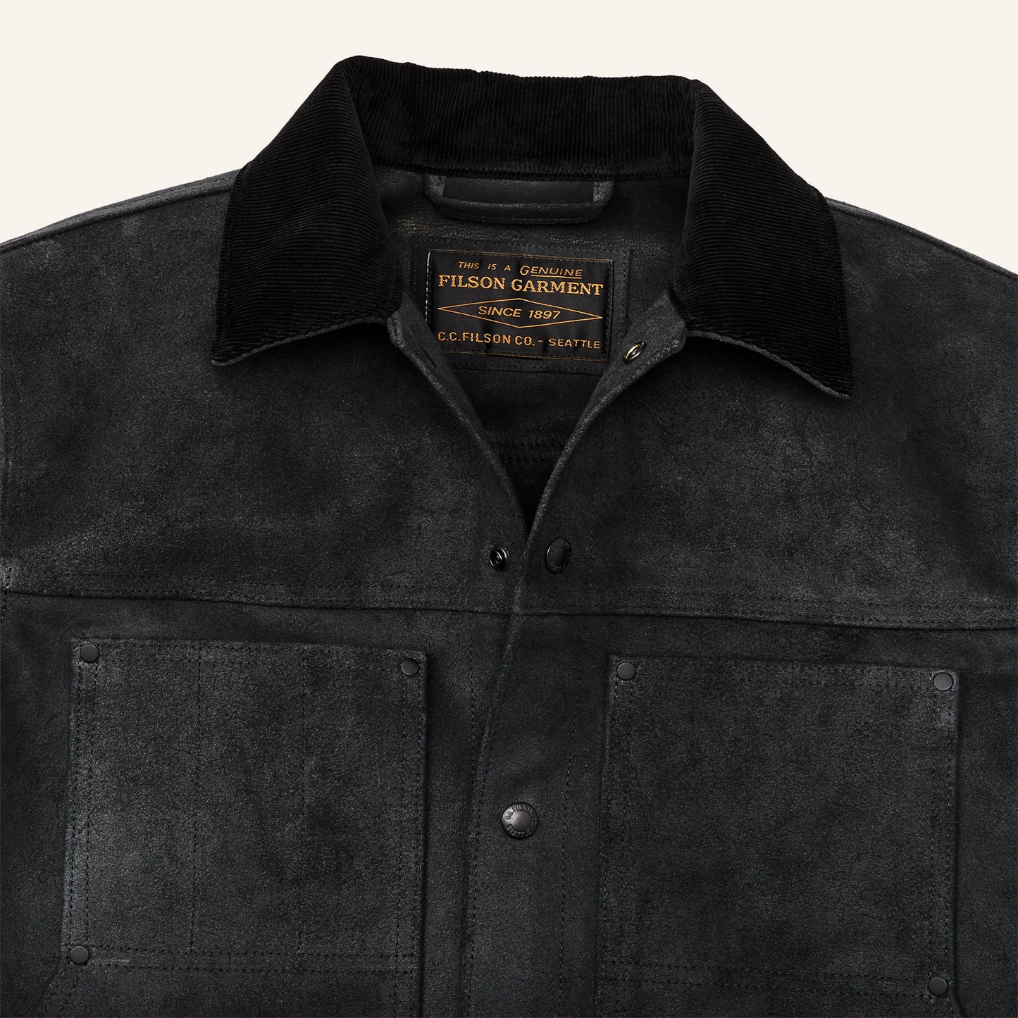 FILSON ROUGHOUT LEATHER SHORT CRUISER JACKET - CHARCOAL