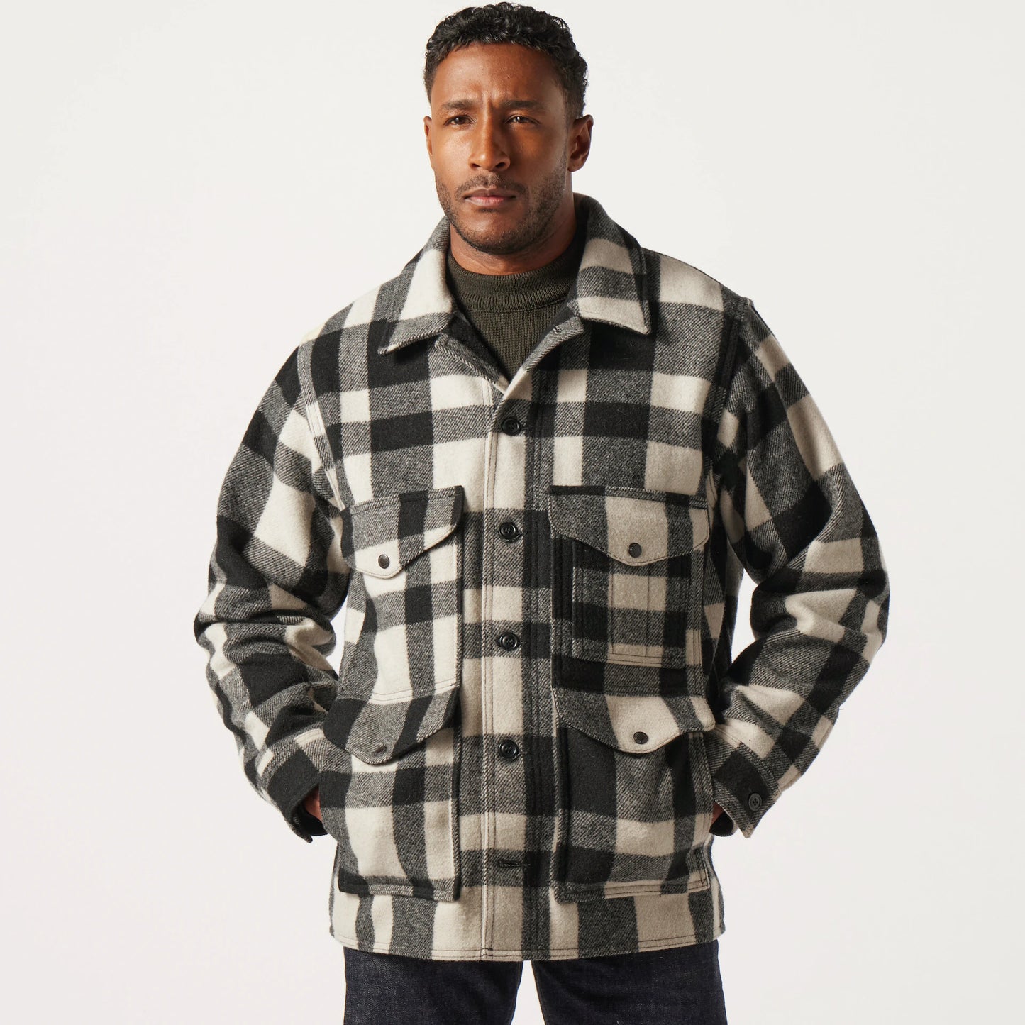 FILSON MACKINAW WOOL CRUISER JACKET - NATURAL/BLACK HERITAGE PLAID