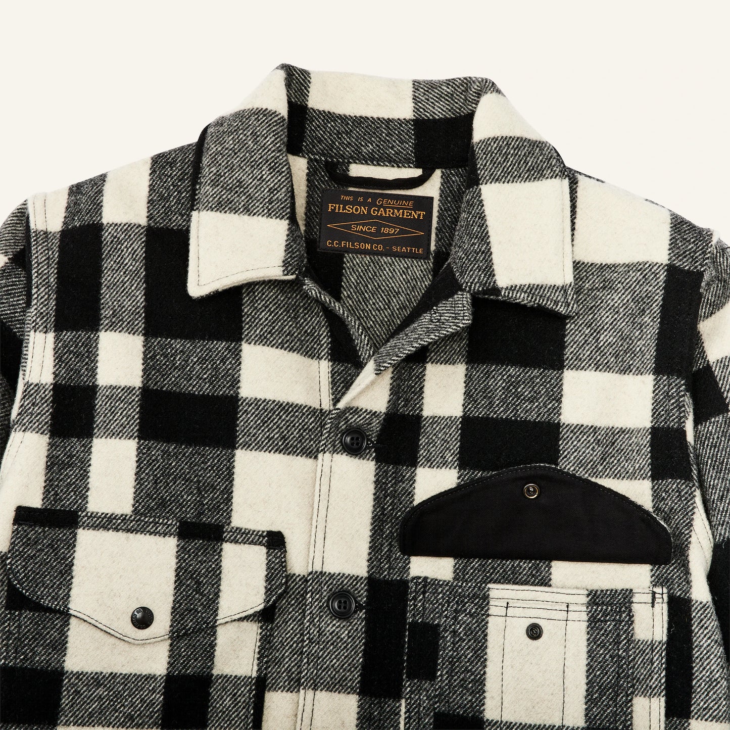 FILSON MACKINAW WOOL CRUISER JACKET - NATURAL/BLACK HERITAGE PLAID