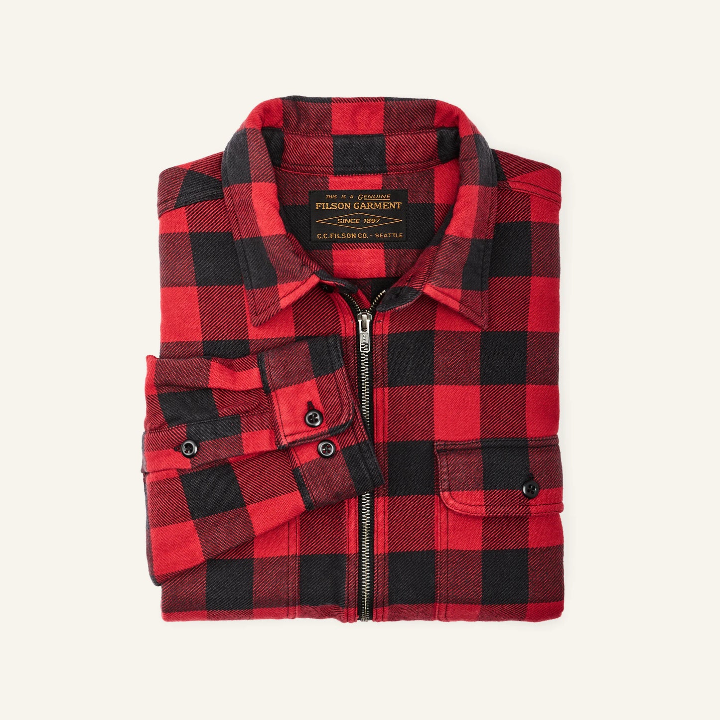 FILSON VINTAGE FLANNEL QUARTER ZIP SHIRT - RED/BLACK BUFFALO CHECK