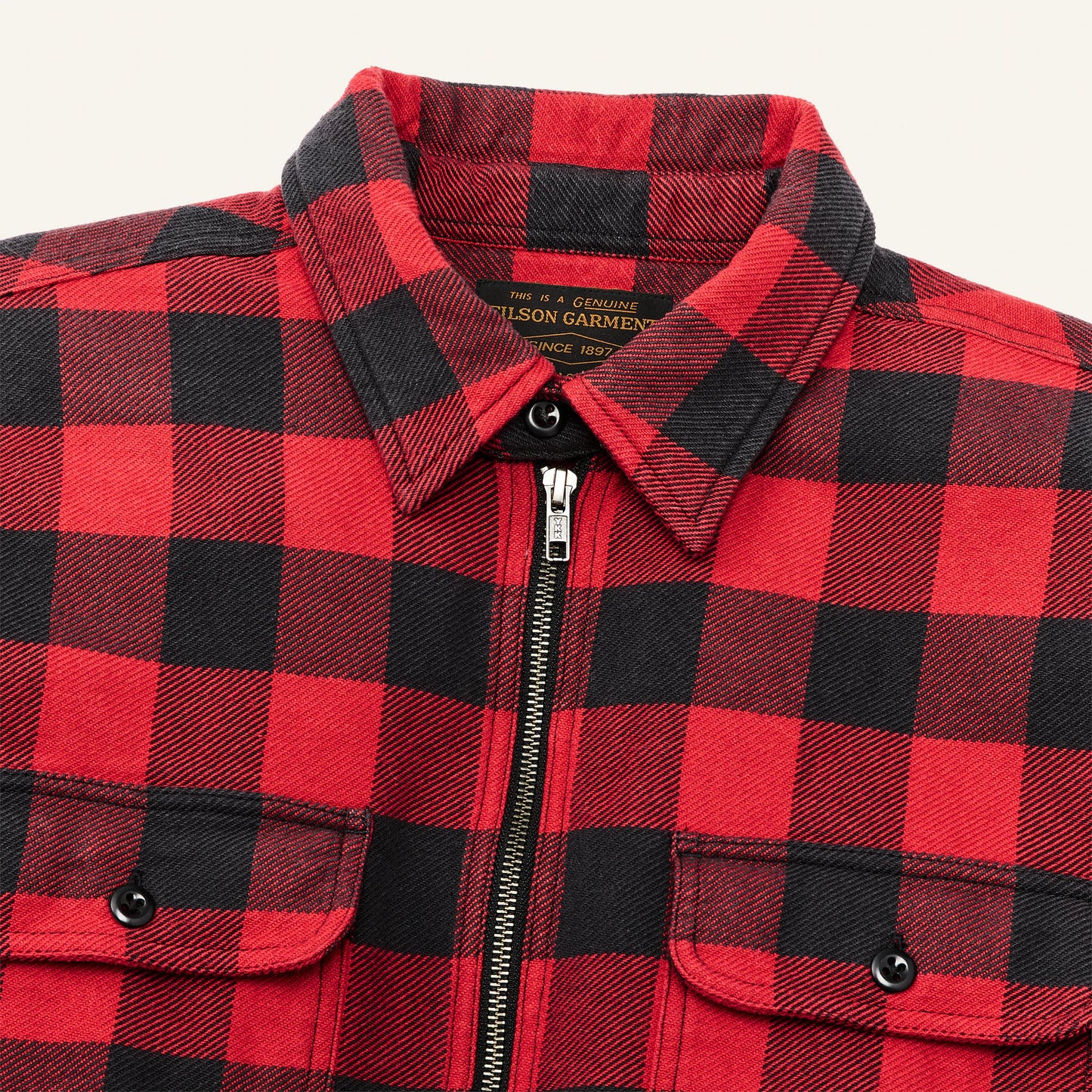 FILSON VINTAGE FLANNEL QUARTER ZIP SHIRT - RED/BLACK BUFFALO CHECK