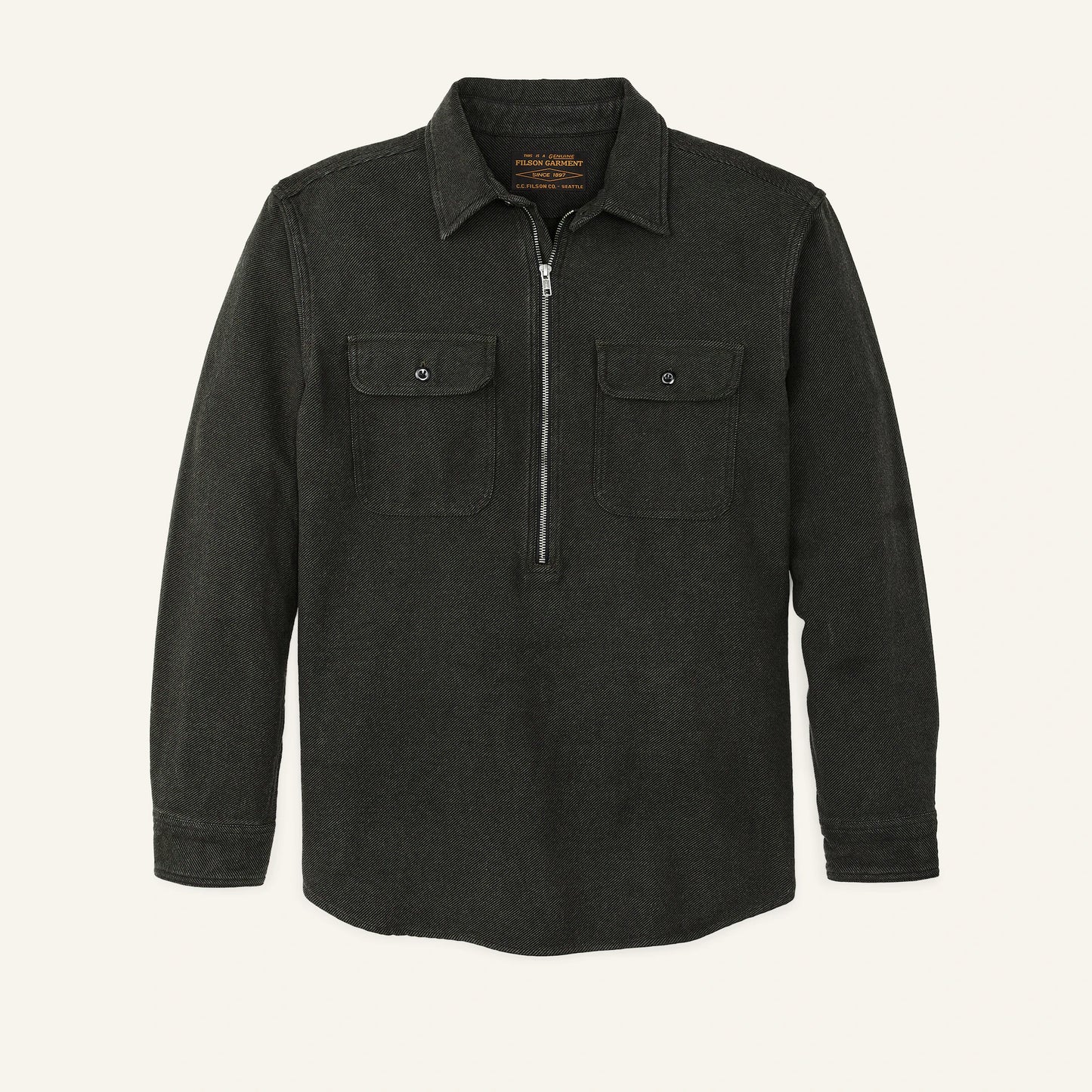 FILSON VINTAGE FLANNEL QUARTER ZIP SHIRT - OLIVE/FADED BLACK