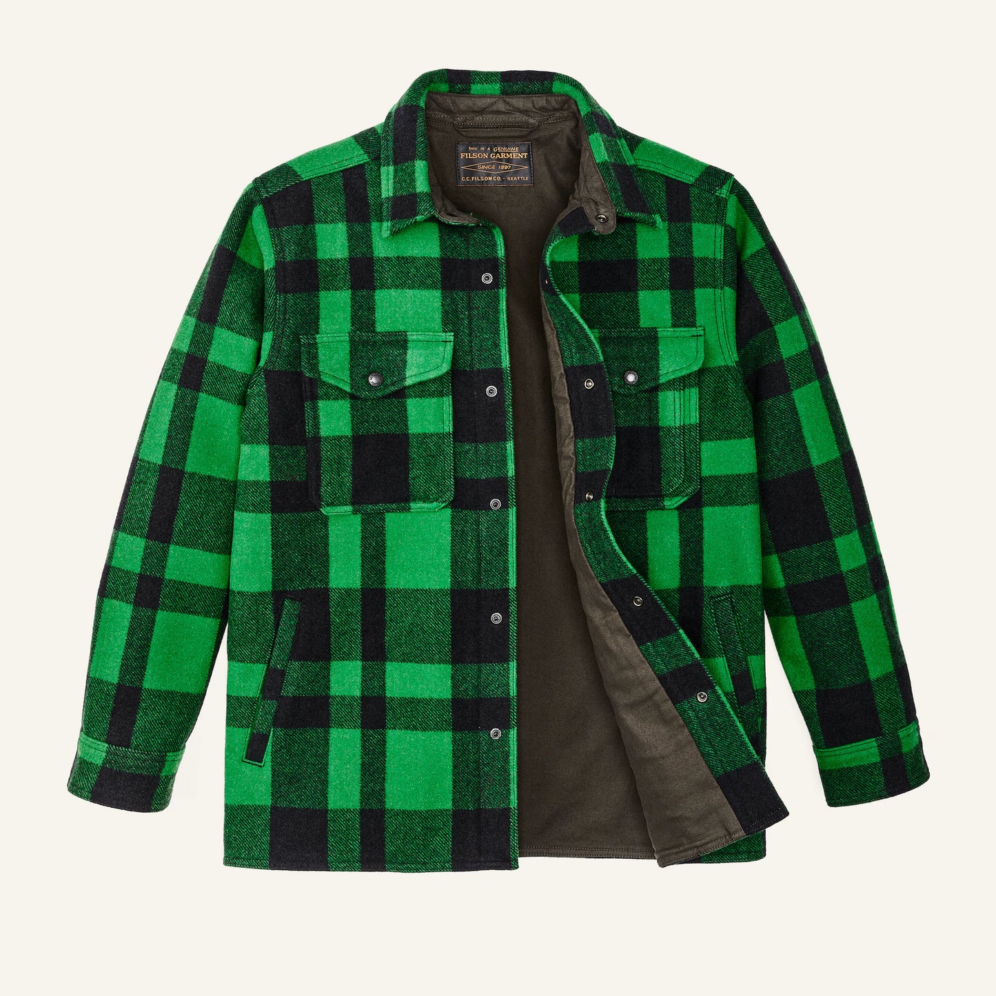 FILSON LINED MACKINAW WOOL JAC-SHIRT - ACID GREEN/BLACK HERITAGE PLAID