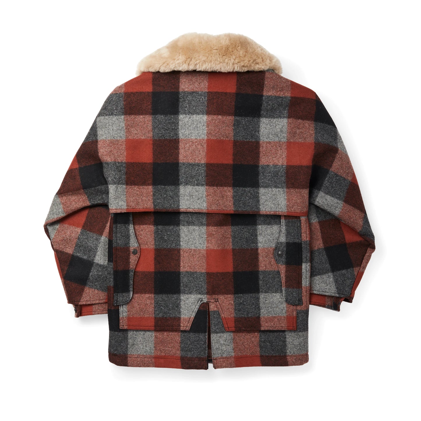 FILSON LINED MACKINAW WOOL PACKER COAT - Black/Charcoal/Rust Buffalo Check