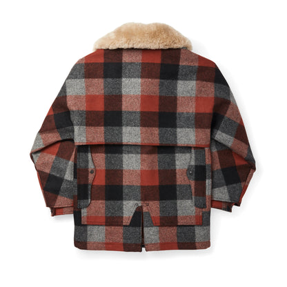 FILSON LINED MACKINAW WOOL PACKER COAT - Black/Charcoal/Rust Buffalo Check