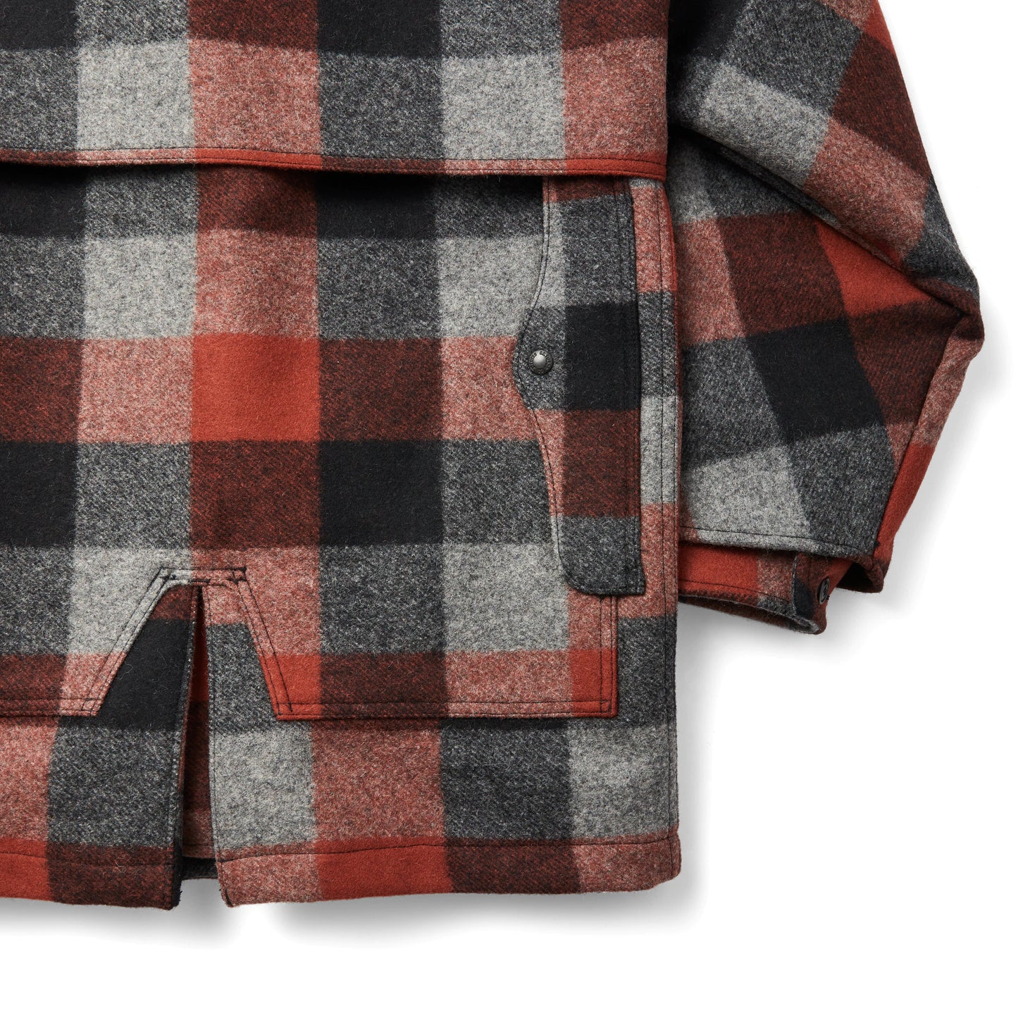 FILSON LINED MACKINAW WOOL PACKER COAT - Black/Charcoal/Rust Buffalo Check