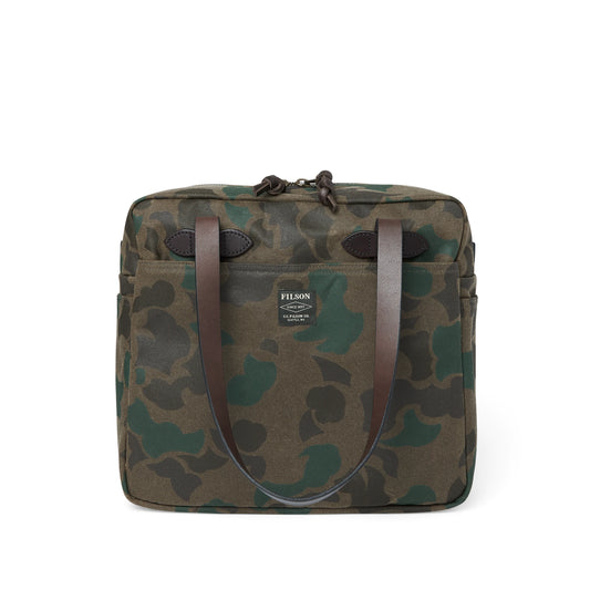 FILSON WAXED RUGGED TWILL TOTE BAG WITH ZIPPER - Dark Wax Shrub Camo