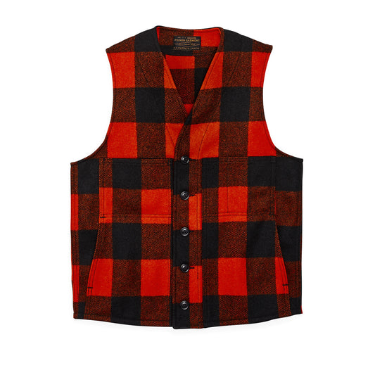 FILSON MACKINAW WOOL VEST - Orange/Black Plaid