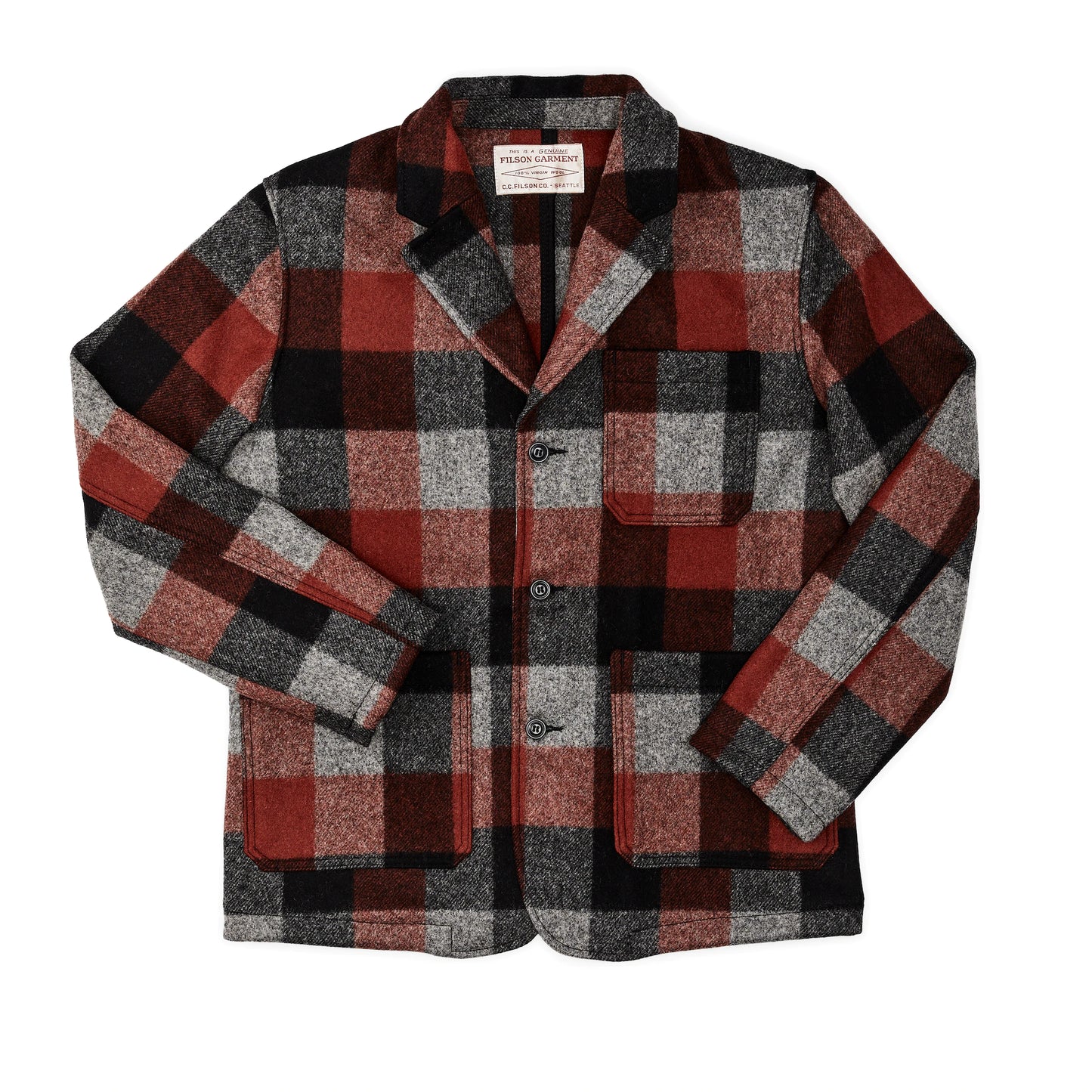 FILSON MACKINAW WOOL BLAZER - Black/Charcoal/Rust Buffalo Check