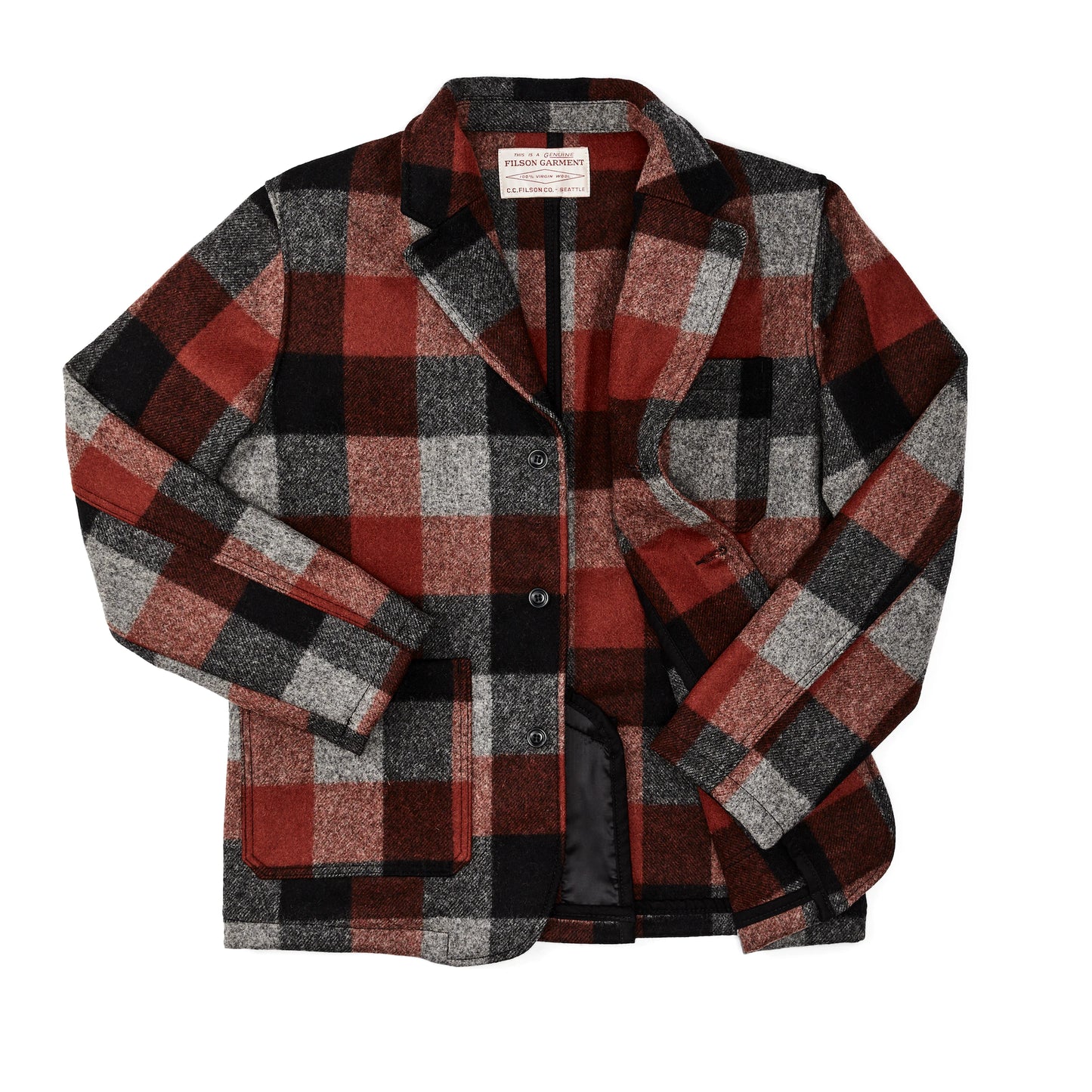 FILSON MACKINAW WOOL BLAZER - Black/Charcoal/Rust Buffalo Check